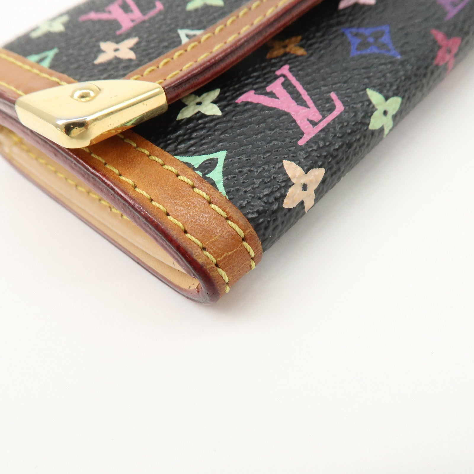 Louis Vuitton Monogram Multicolor Porte Monnaie Plat Coin Case Noir M92656 Used
