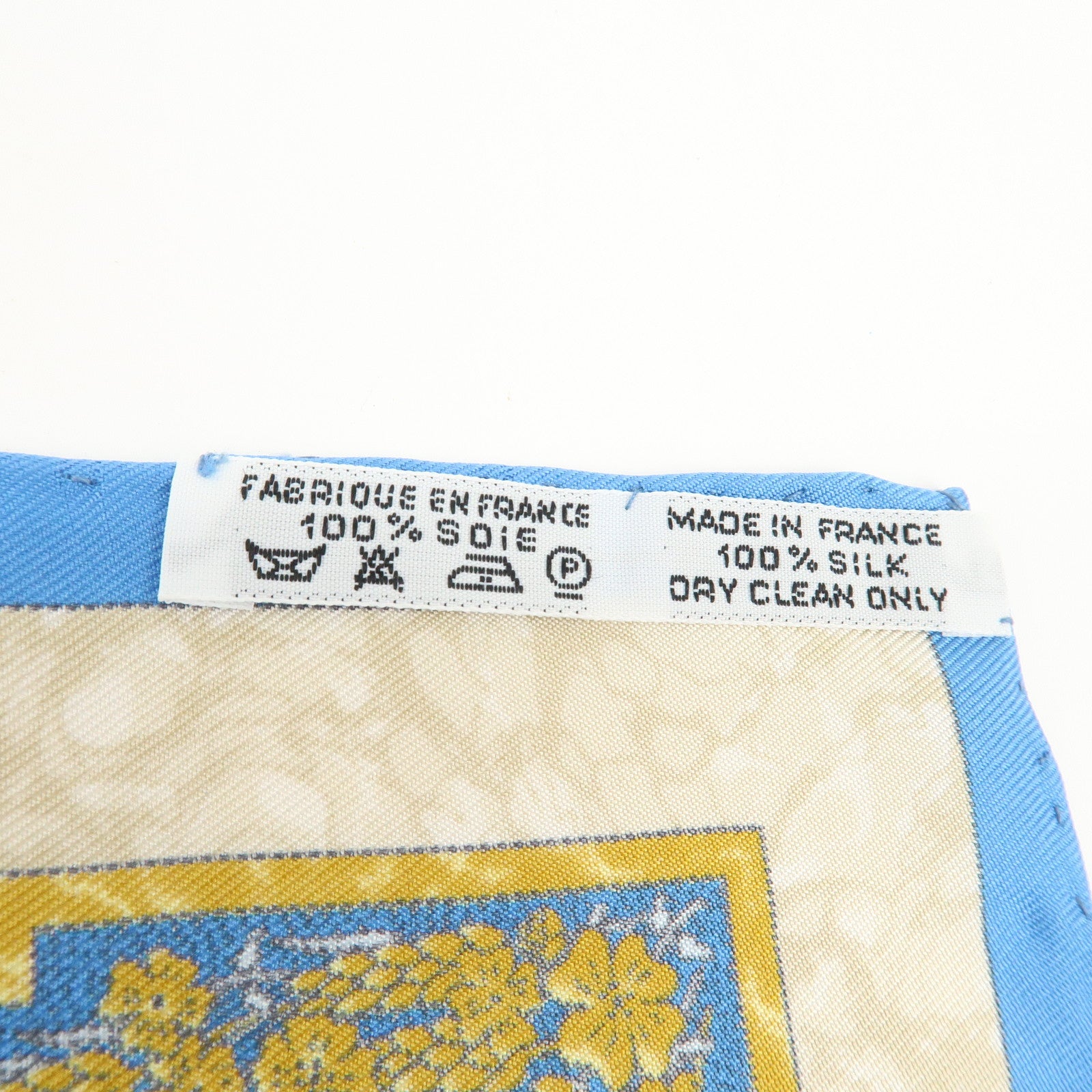 HERMES Petit Carre 40 Silk 100% GLORIA SOL Mini Scarf Beige Blue