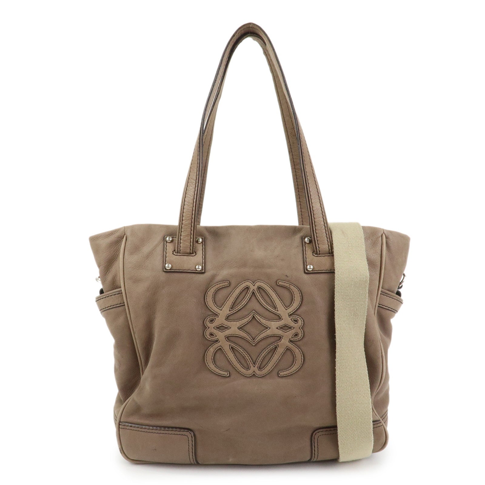 LOEWE Anagram Bolso Leather 2Way Bag Shoulder Bag Light Brown