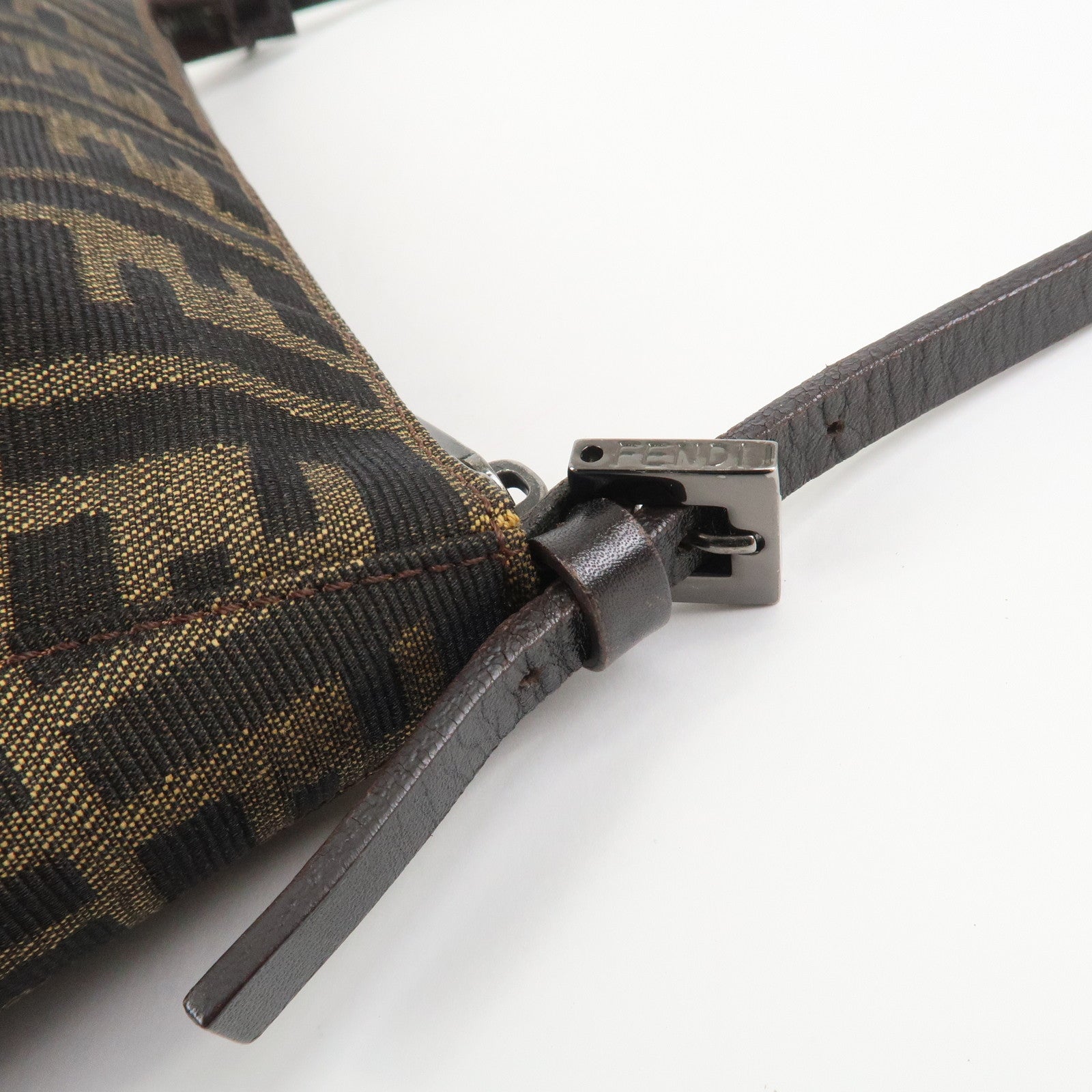 FENDI Zucca Canvas Leather Hand Bag Shoulder Bag Brown 8BR156
