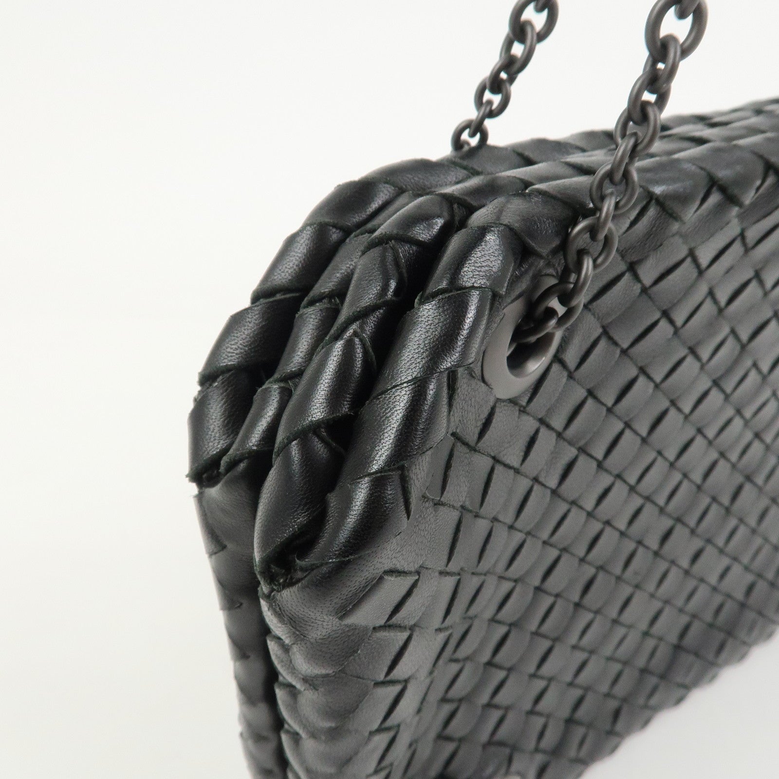 BOTTEGA VENETA Intrecciato Leather Chain Shoulder Bag Black 293747