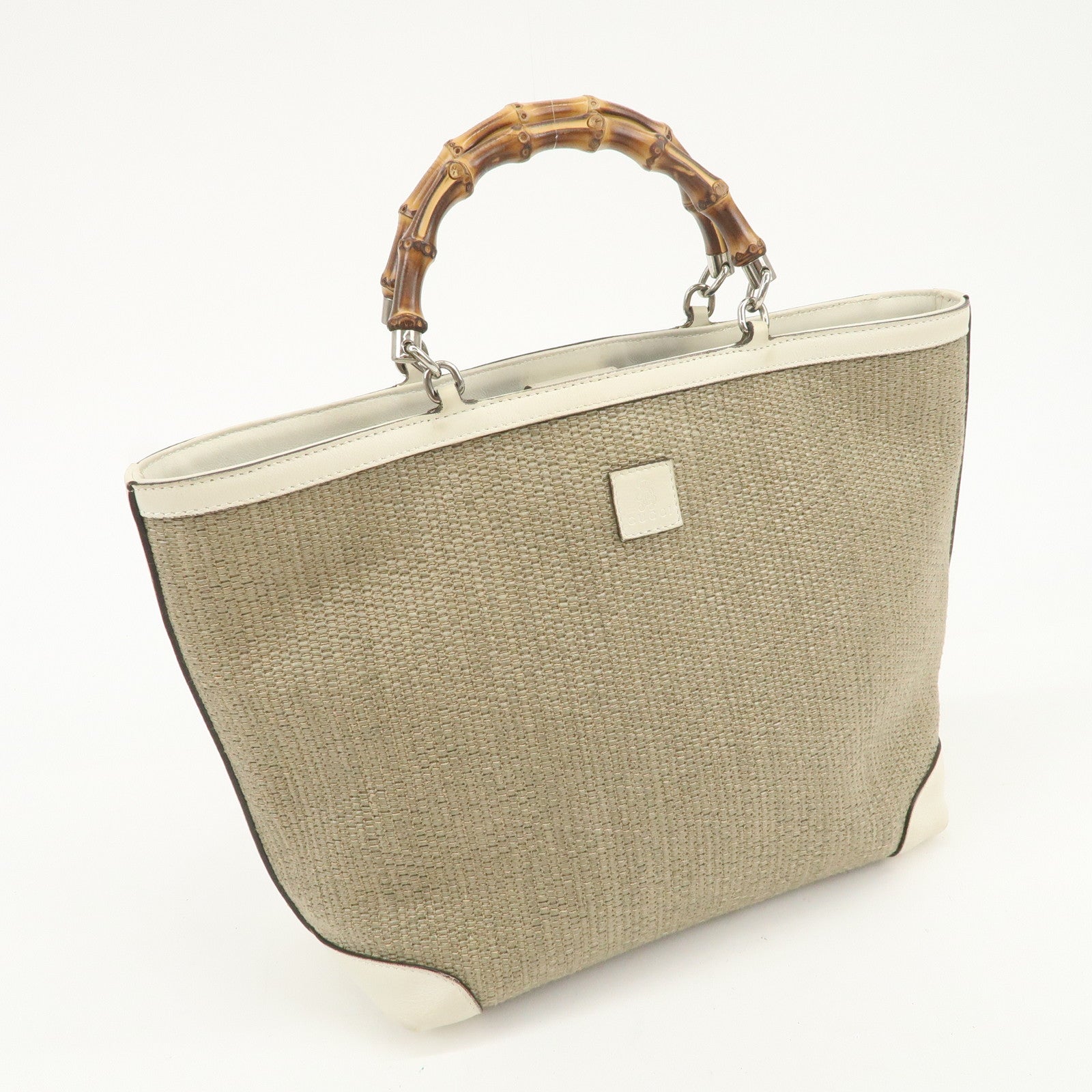 GUCCI Childrens Bamboo Raffia Leather Hand Bag Mini Tote Bag 311175