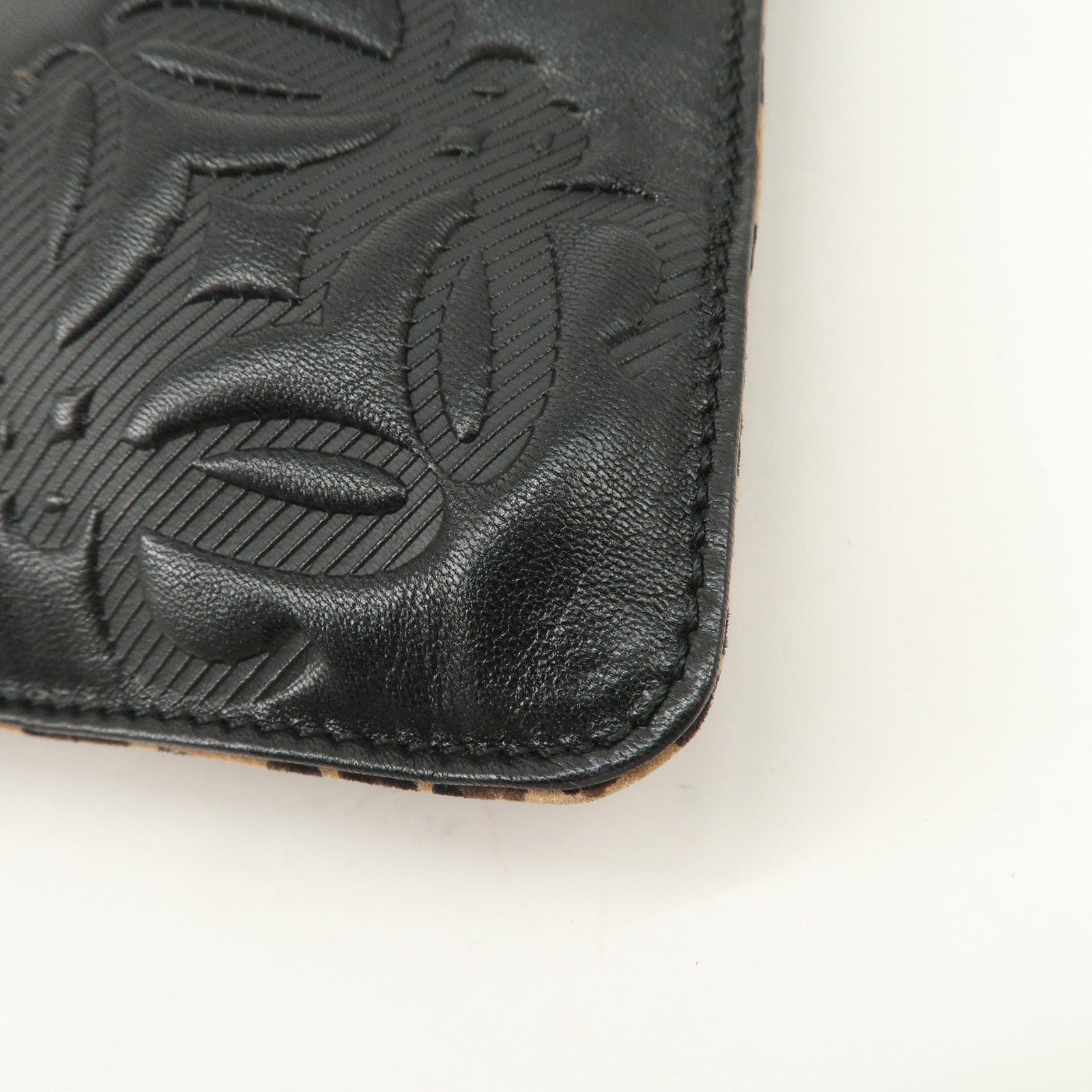 LOEWE Leather Tote Bag Hand Bag Leopard Brown Black Gold HDW Used