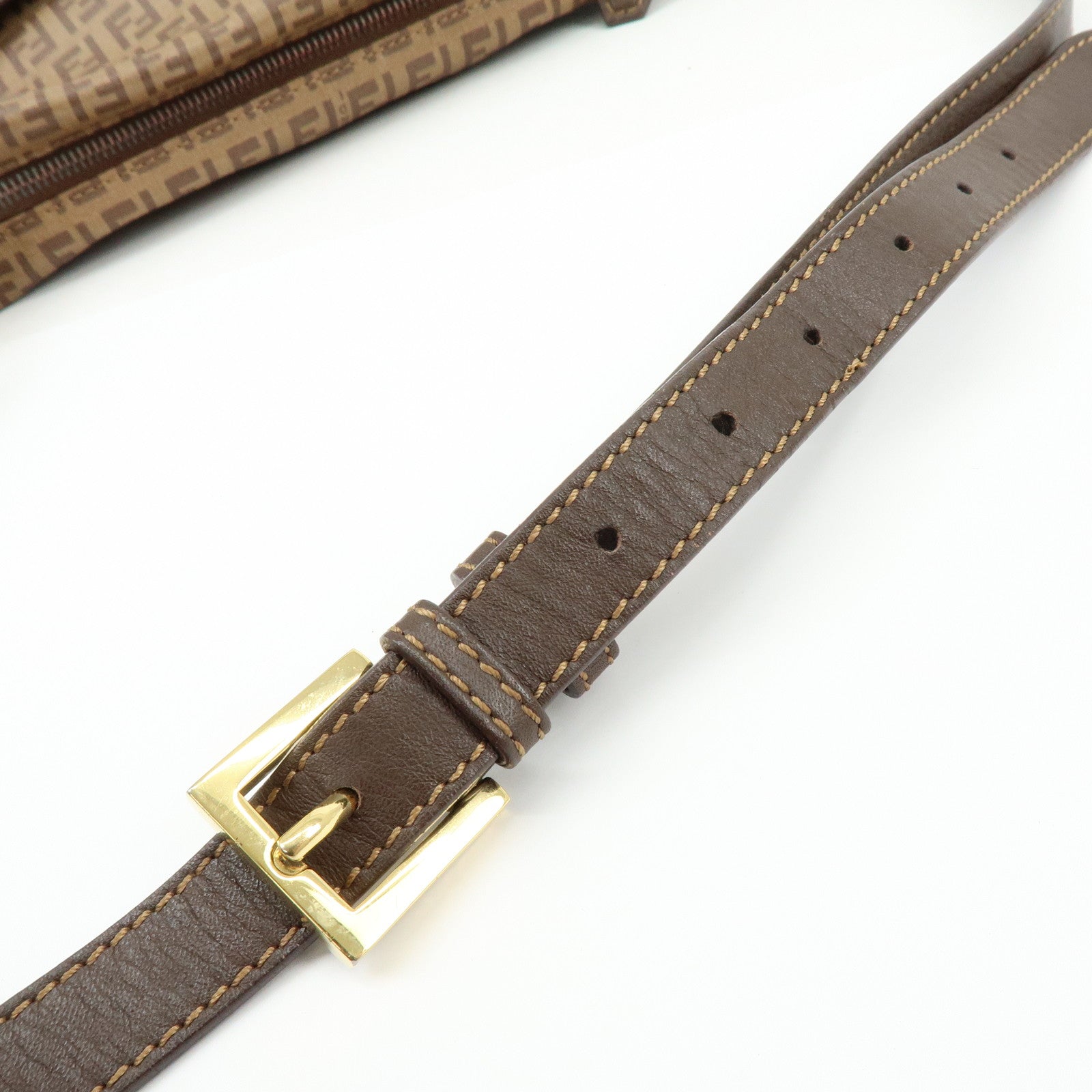 FENDI Zucchino PVC Leather Shoulder Bag Crossbody Bag Brown 8BT206