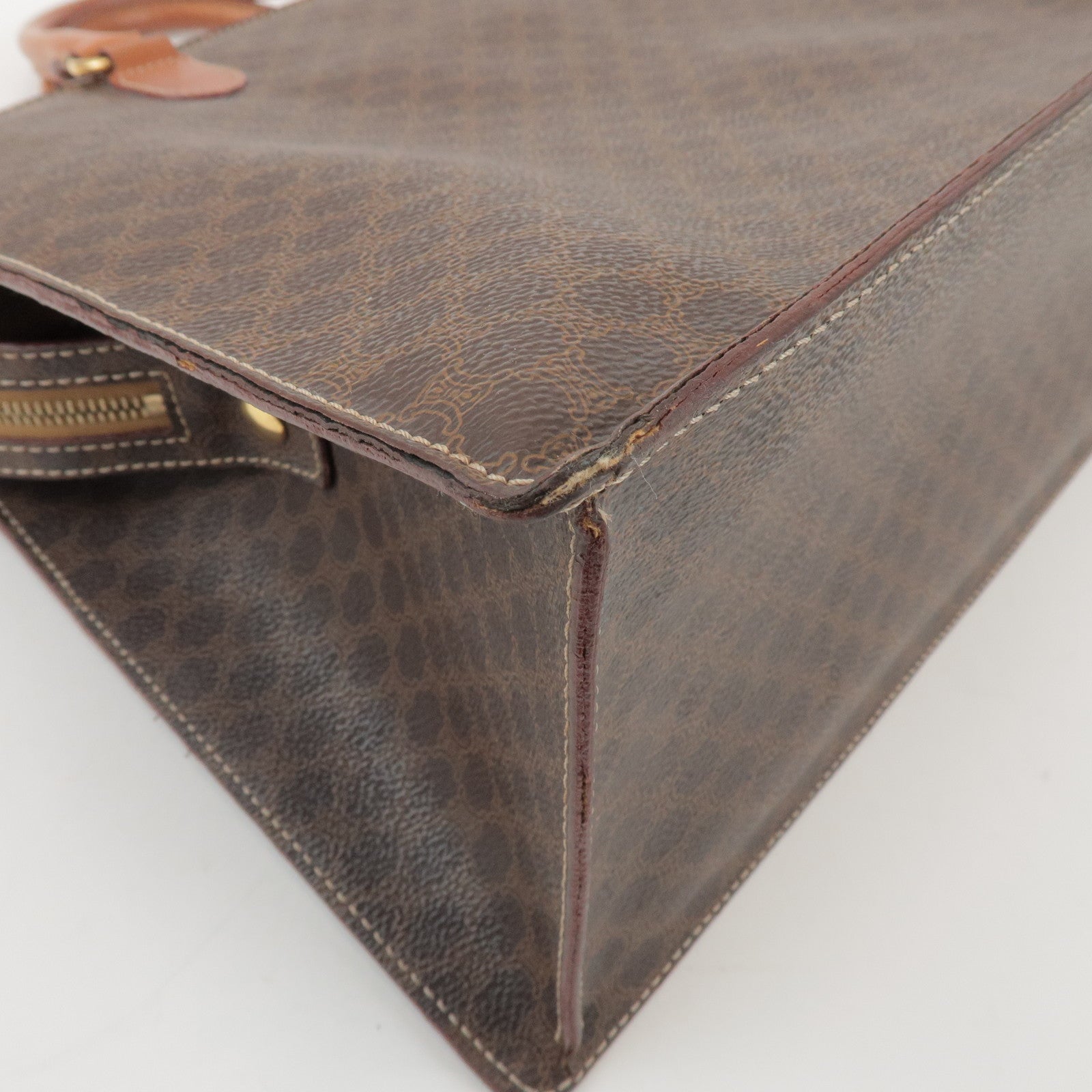 CELINE Macadam PVC Coated Canvas Leather Hand Bag Tote Bag Brown