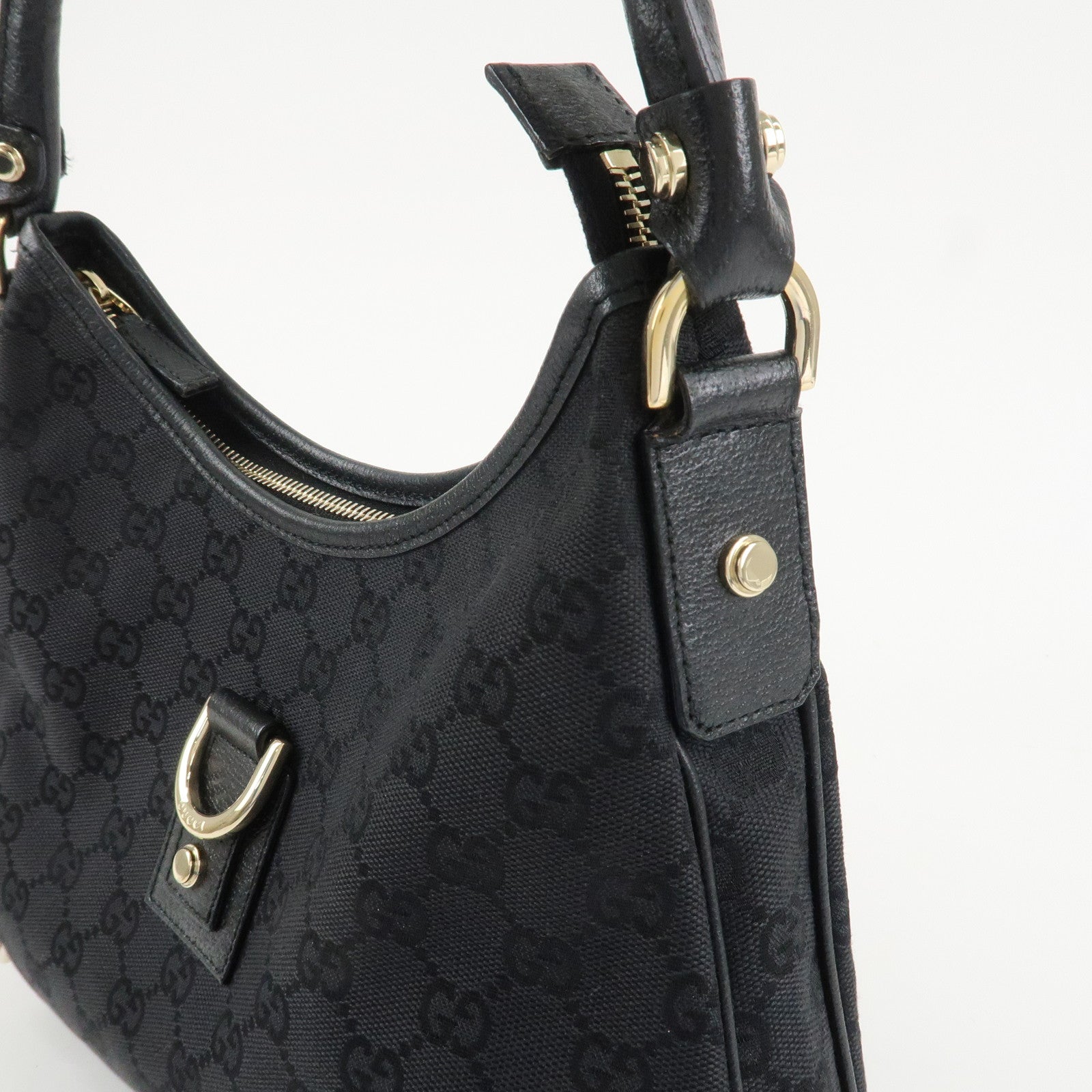 GUCCI Abbey GG Canvas Leather Shoulder Bag Black 130738 Used