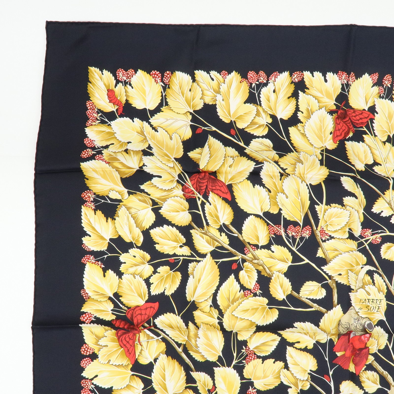 HERMES Carre 90 Silk 100% Scarf l'ARBRE de SOiE Black Yellow Red