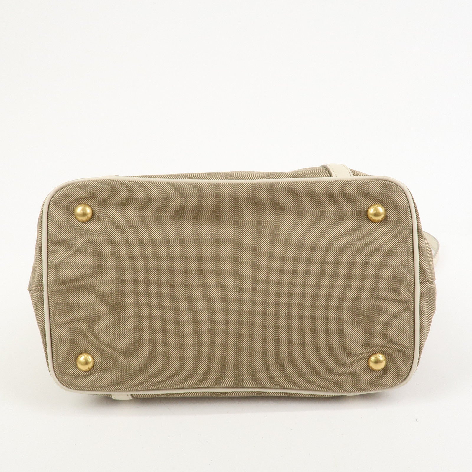 PRADA Logo Jaquard Leather 2Way Hand Bag Shoulder Bag Beige White