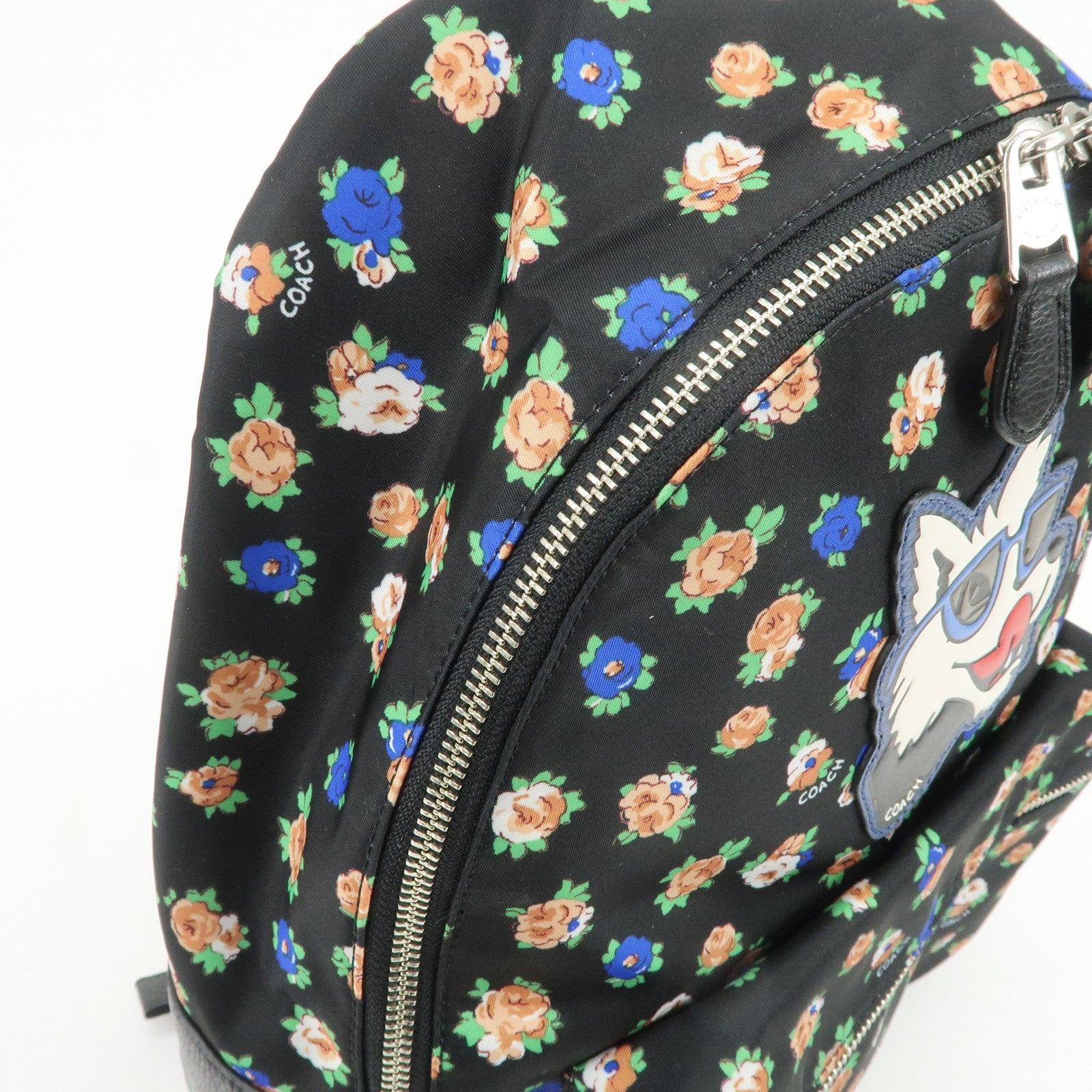 COACH Charlie Nylon Leather Floral Backpack Rucksack Black