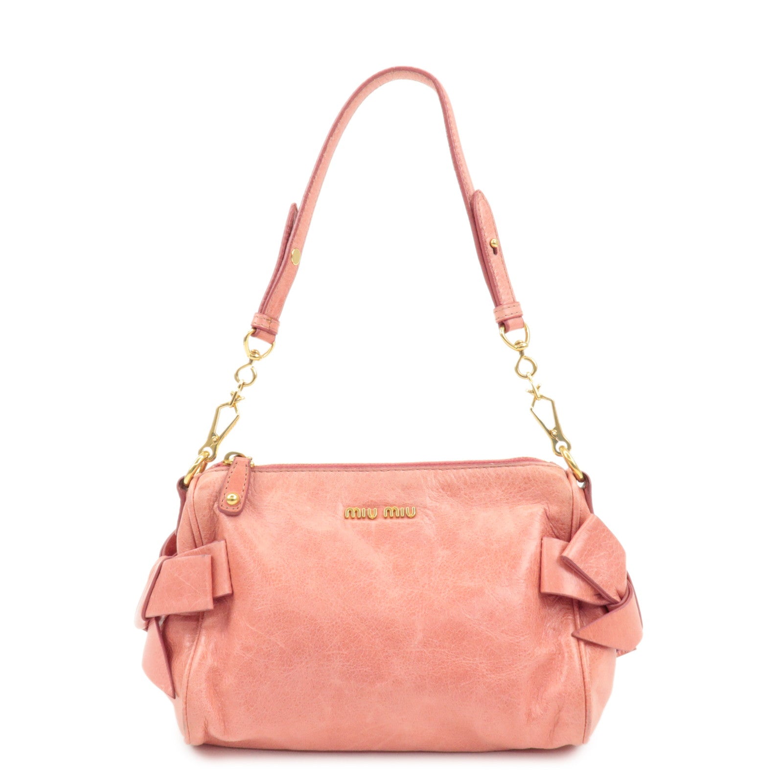 MIU MIU Leather Side Ribbon Mini Shoulder Hand Bag Pink 5N1557 Used