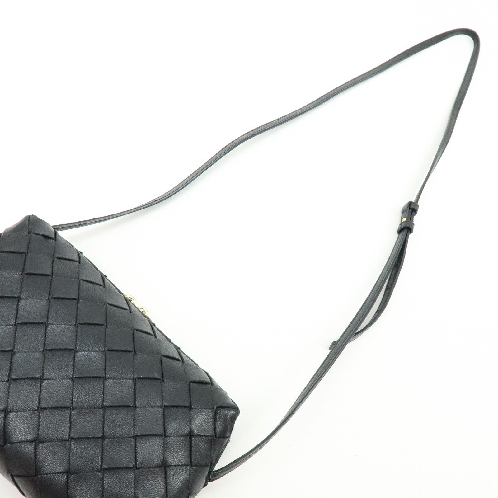 BOTTEGA VENETA Intrecciato Leather Shoulder Bag Crossbody Bag Black