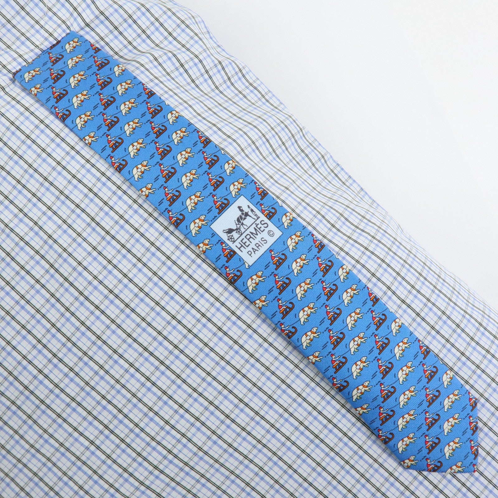 HERMES Silk Necktie Tote Bag Shoulder Bag Hand Bag Blue