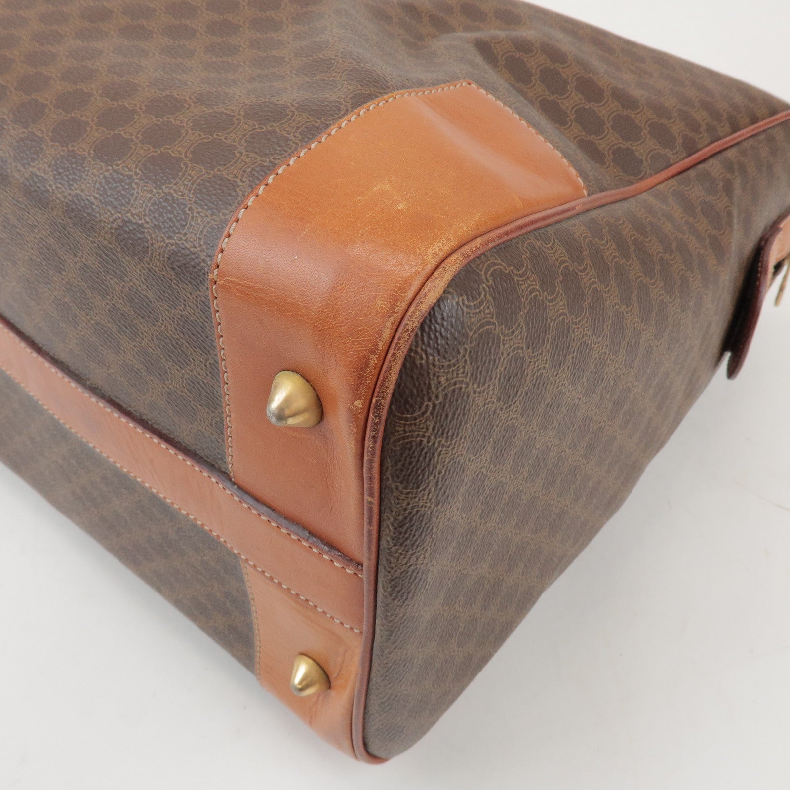 CELINE Macadam PVC Leather Boston Bag Hand Bag Brown