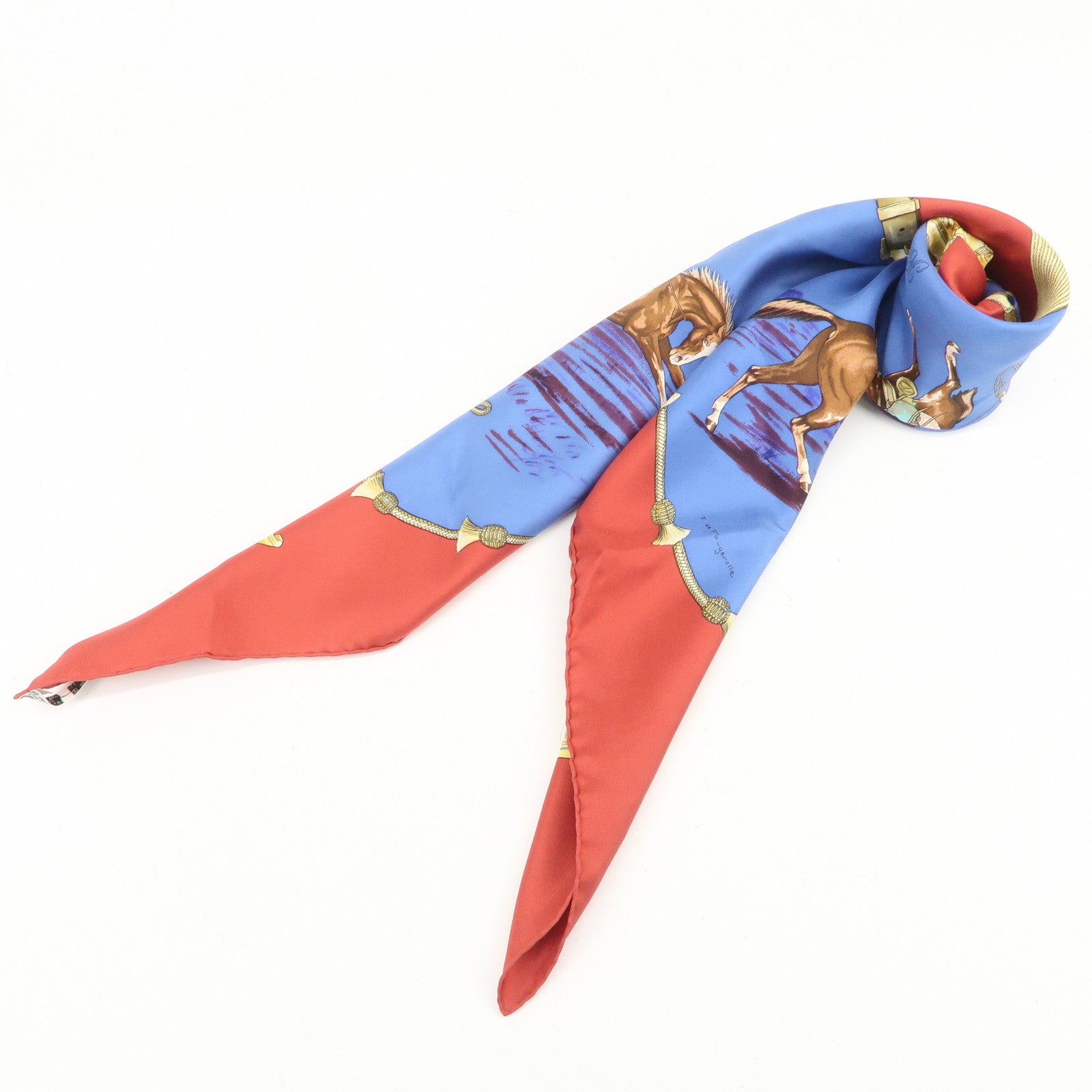 HERMES Carre 90 Silk 100% Scarf Pampa Blue Red