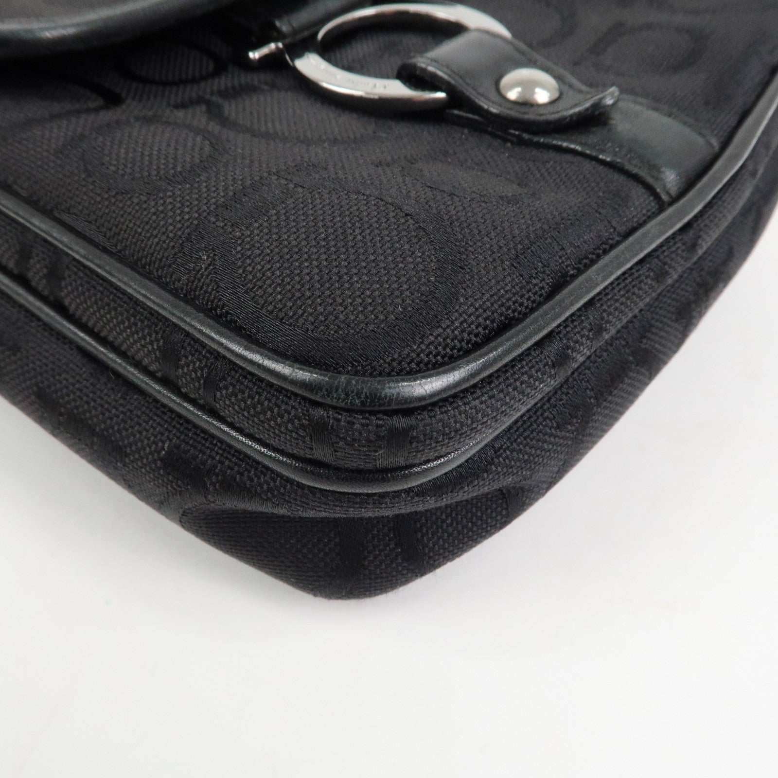 Ferragamo Gancini Logo Canvas Leather Crossbody Shoulder Bag Black