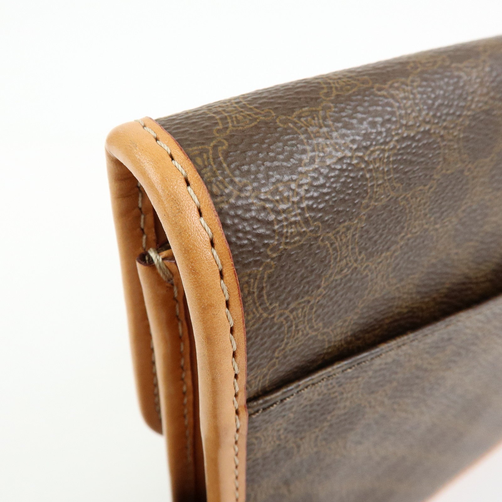 CELINE Logo Macadam PVC Leather Clutch Bag Flat Pouch Brown