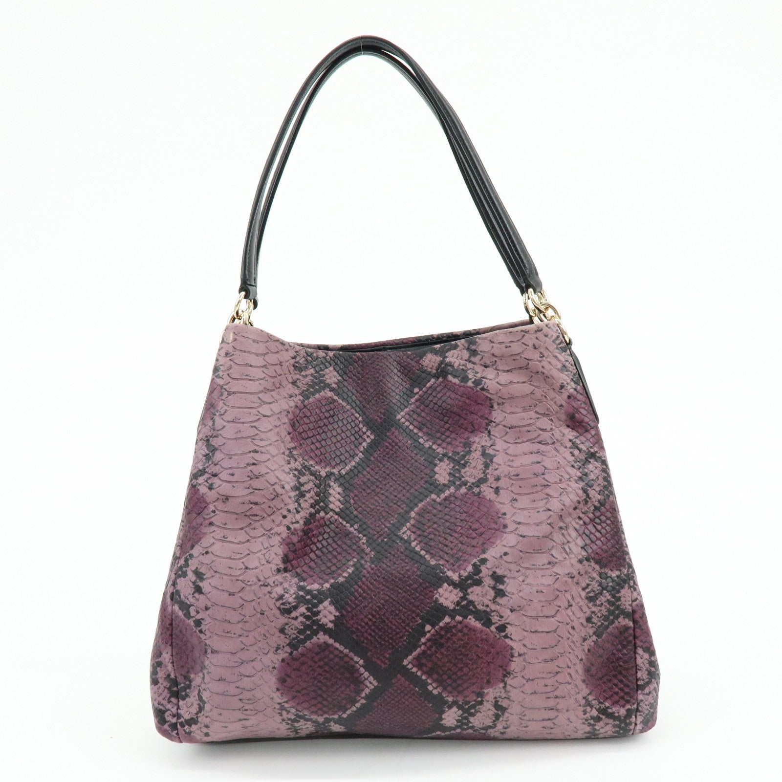 COACH Embossed Leather Python Print Shoulder Bag Purple Black