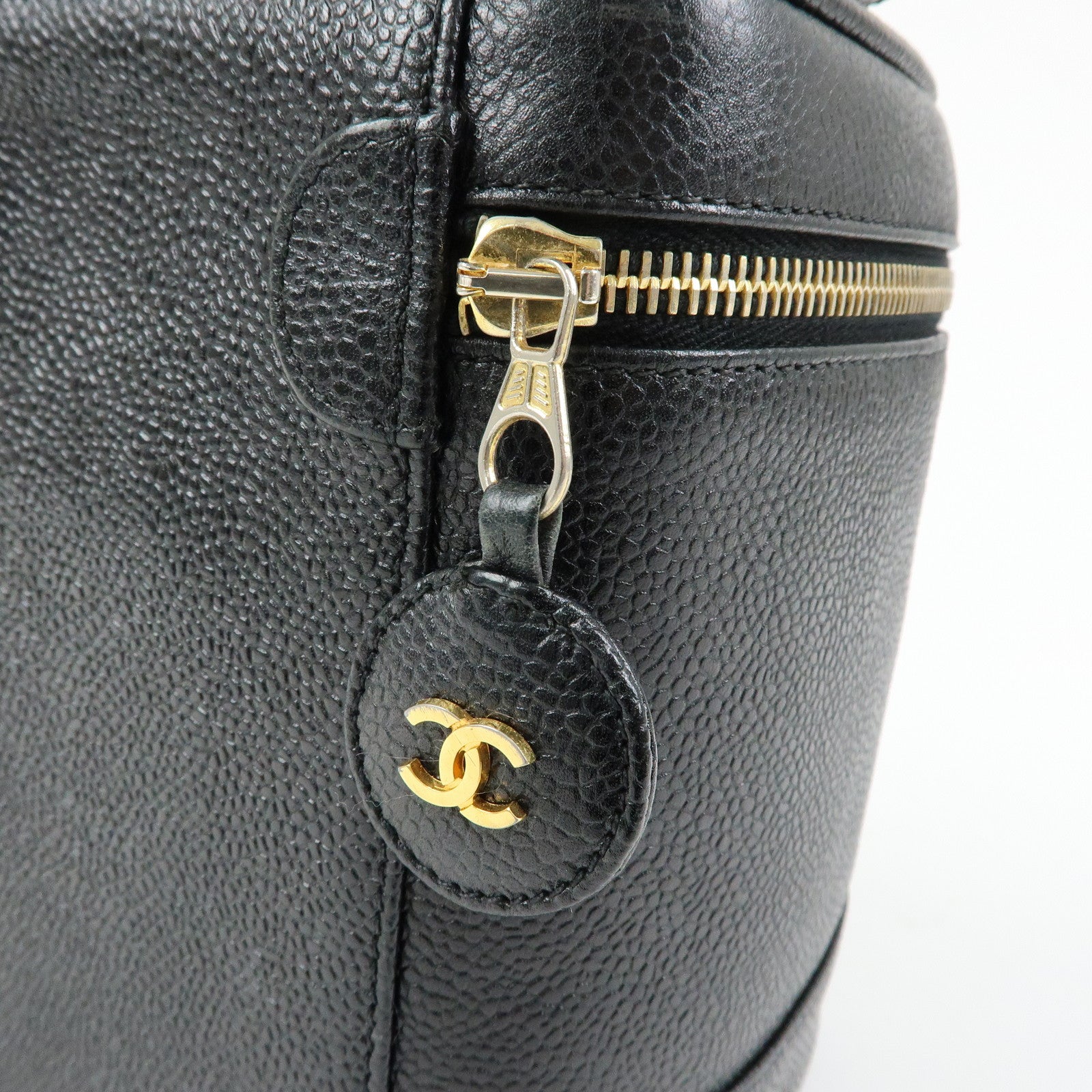 CHANEL COCO Mark Cavairskin Vanity Bag Hand Bag Black A01998