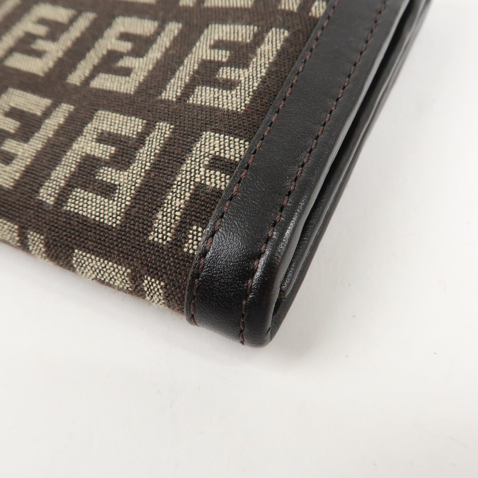 FENDI Zucchino Canvas Leather Bi-Fold Long Wallet Dark Brown 8M0021 Used