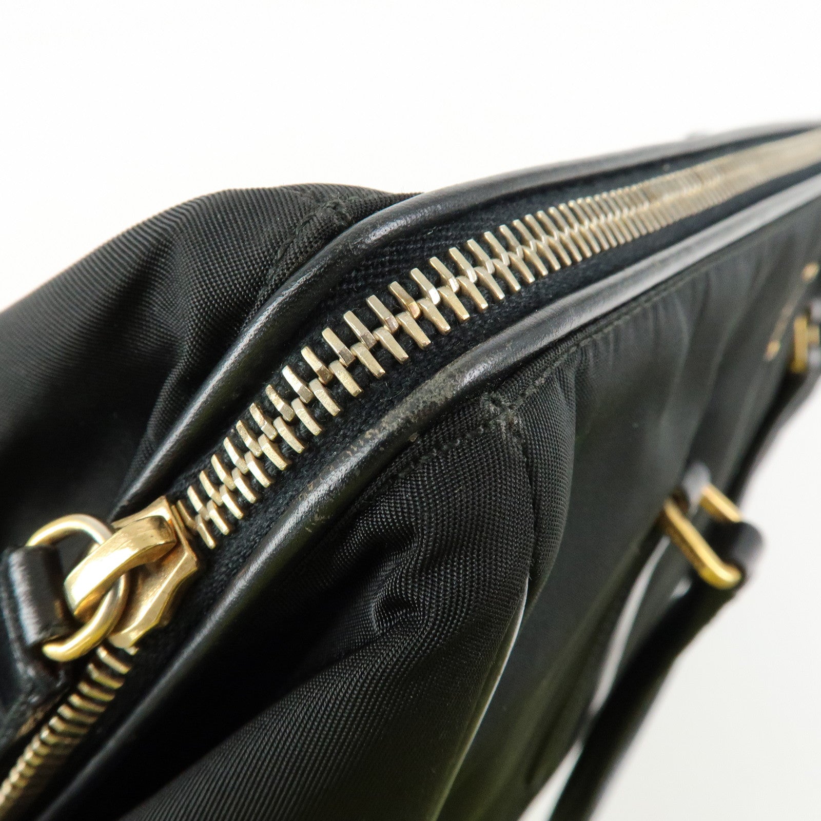 PRADA Triangle Logo Nylon Leather Hand Bag Tote Shoulder Bag Black