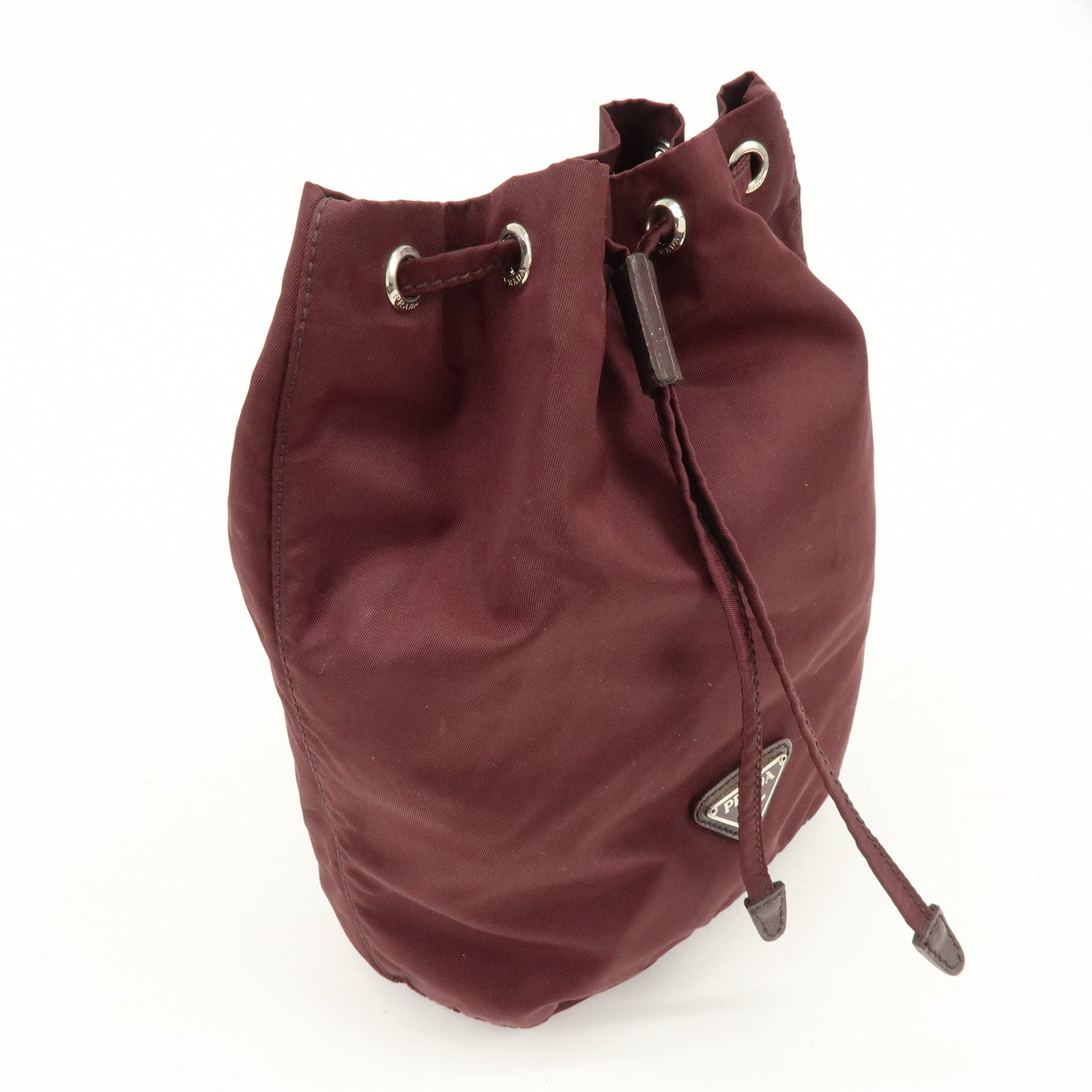PRADA Triangle Logo Nylon Saffiano Leather Drawstring Pouch Bag
