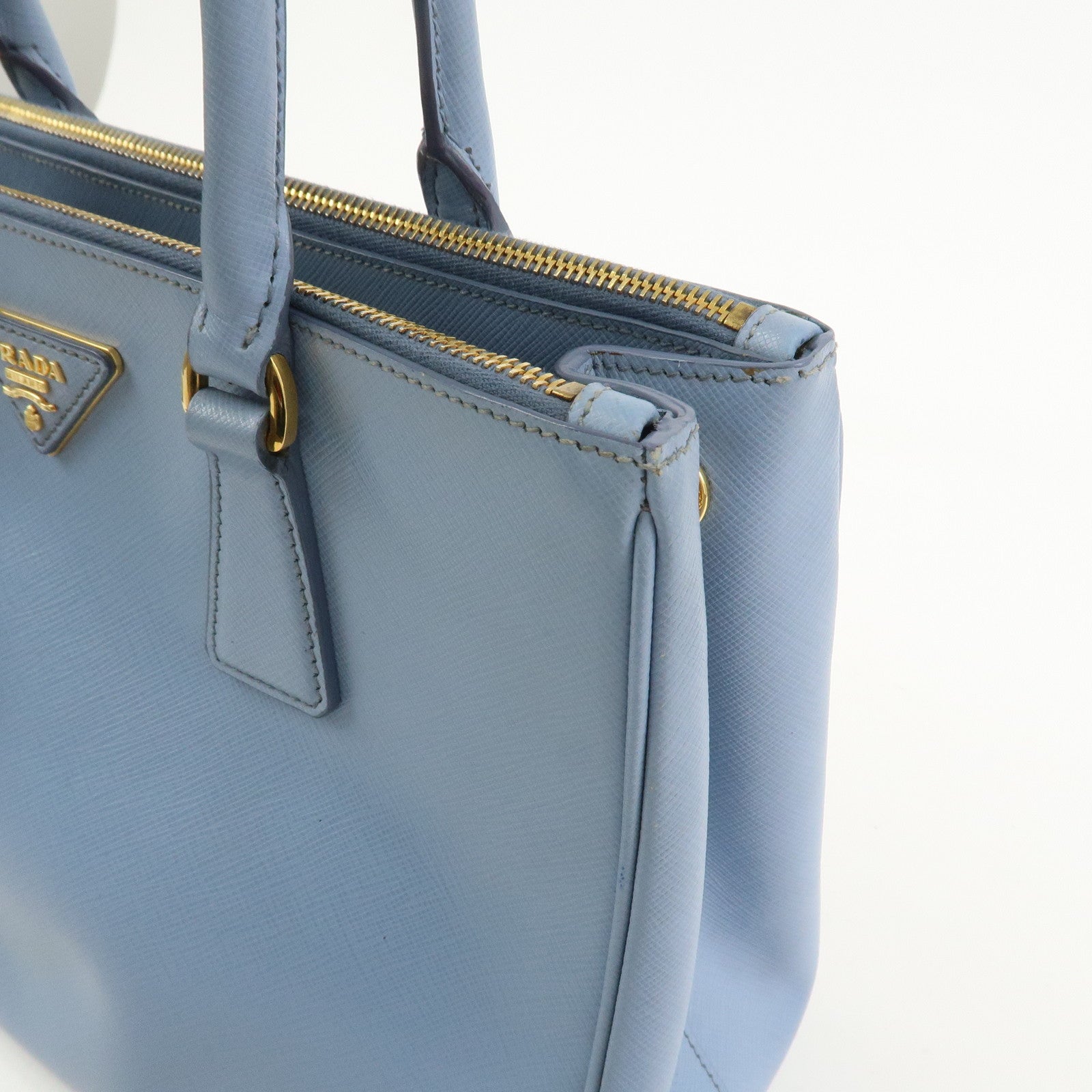 PRADA Triangle Logo Galleria 2Way Bag Shoulder Bag Light Blue BN2863