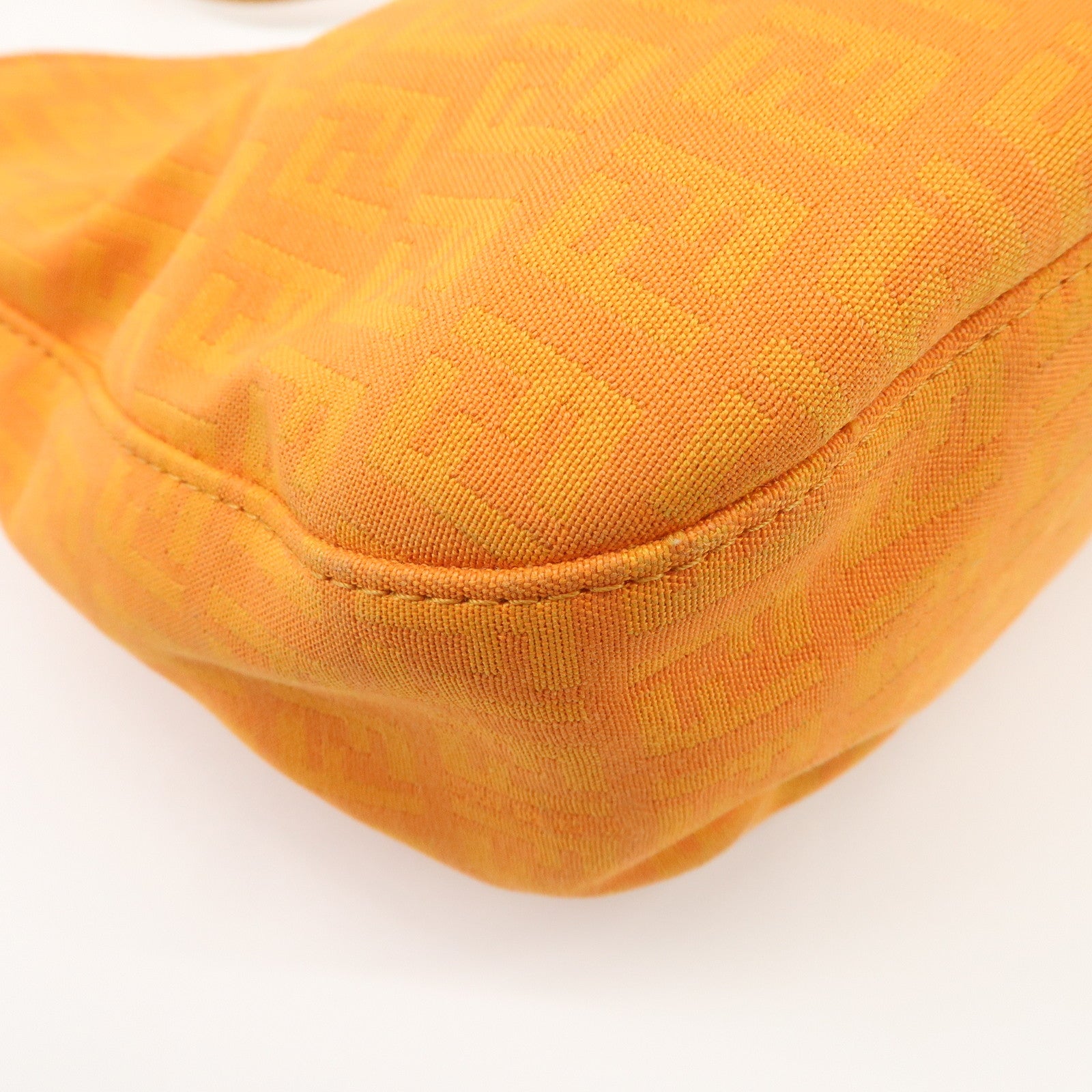FENDI Zucchino Canvas Leather Shoulder Bag Hand Bag Orange 8BR036 Used