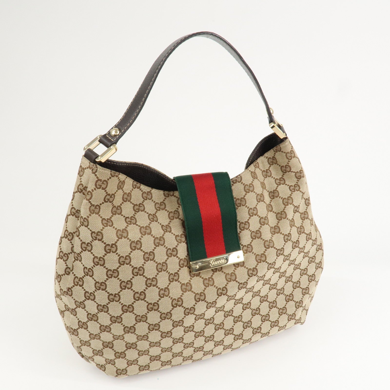 GUCCI GG Canvas Shoulder Bag Hand Bag Beige Brown 211933
