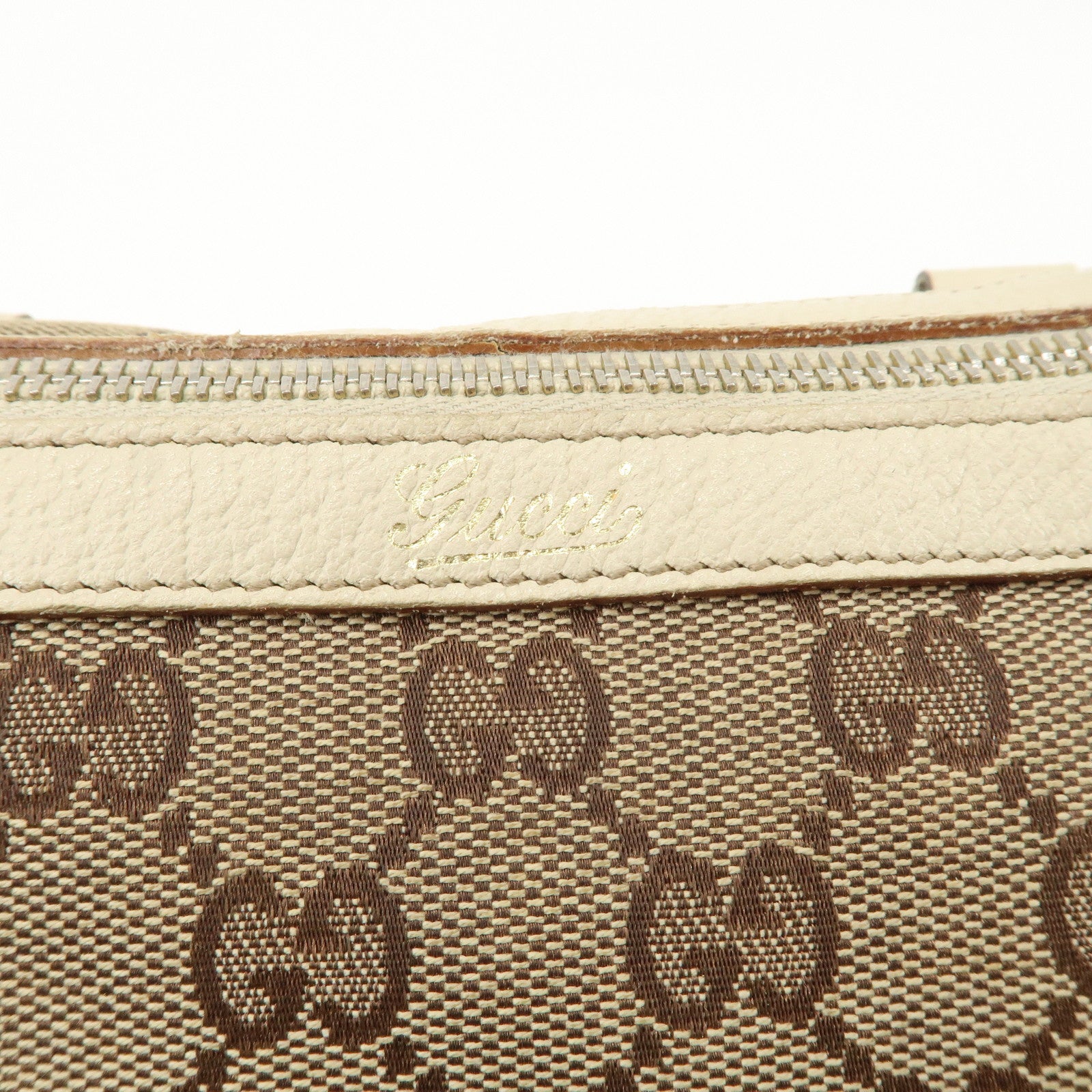 GUCCI Abbey GG Canvas Leather Boston Bag Beige Brown 130942