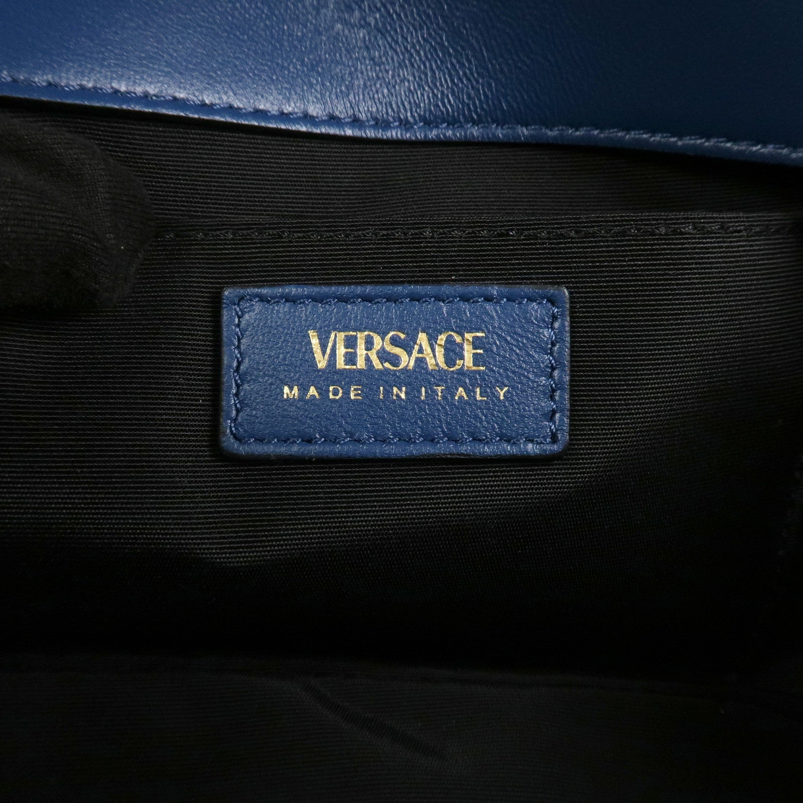 GIANNI VERSACE Demin Leather Chain Shoulder Bag Blue