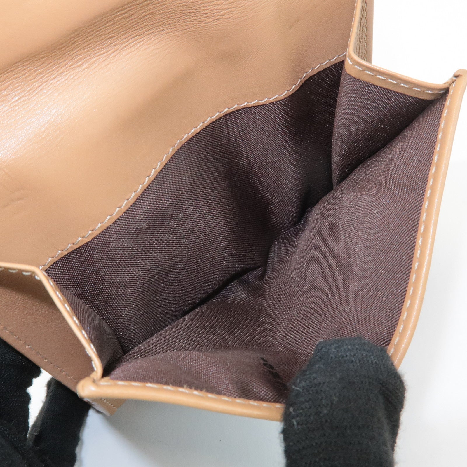 FENDI Zucca Leather Canvas Double Hook Bi Fold Wallet Beige 8M0035 Used