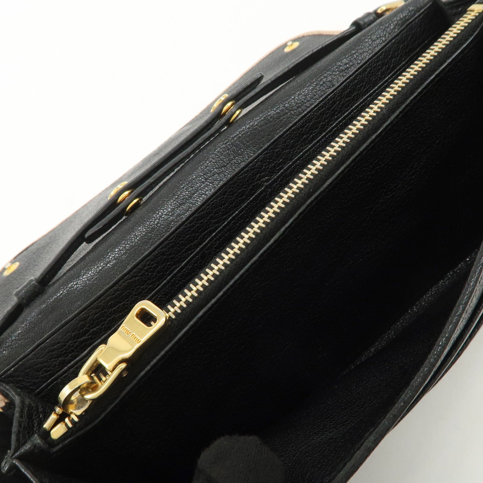 MIU MIU MADRAS Leather Chain Shoulder Wallet WOC Beige Black 5M1290