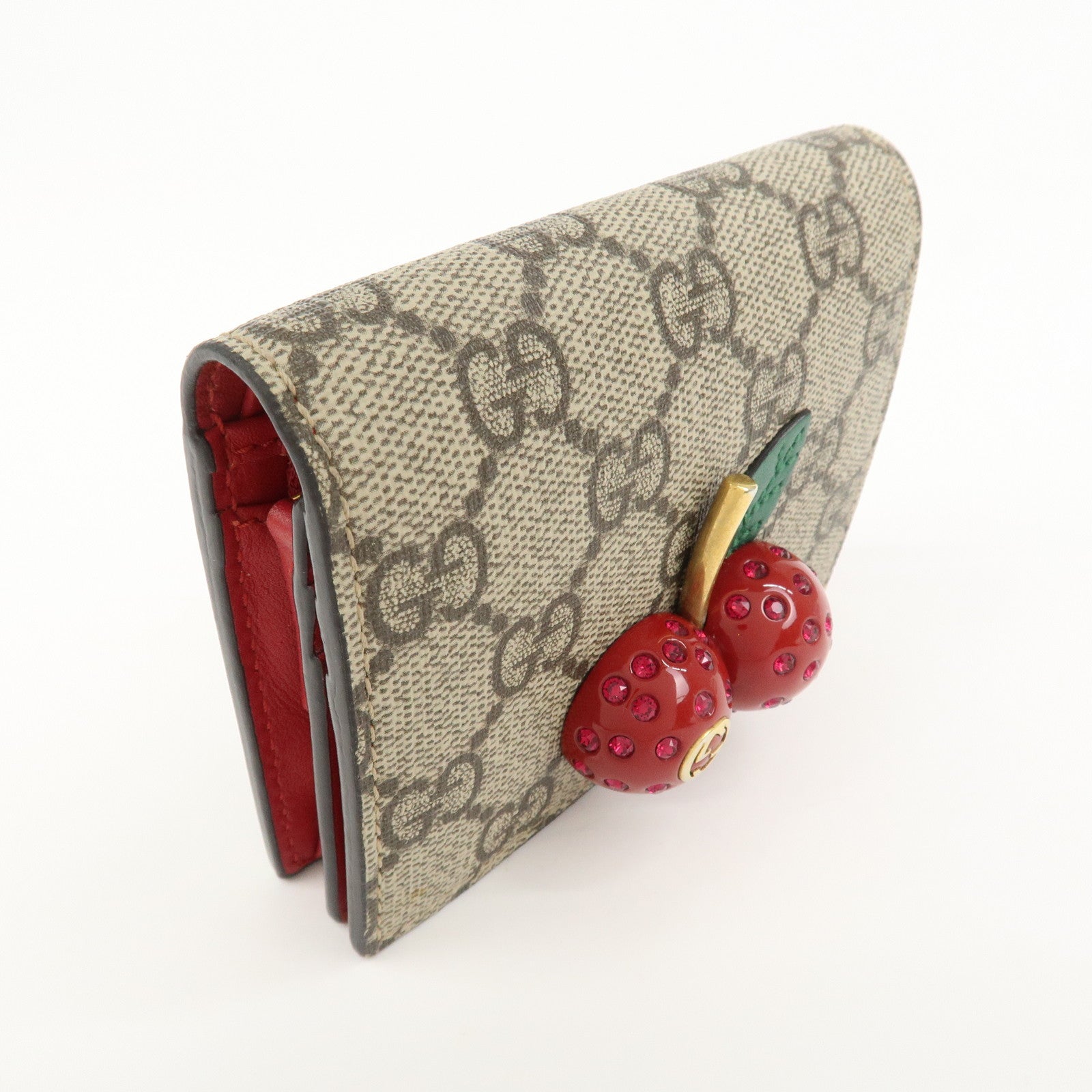 GUCCI Interlocking G GG Supreme Cherry Compact Wallet Beige 476050