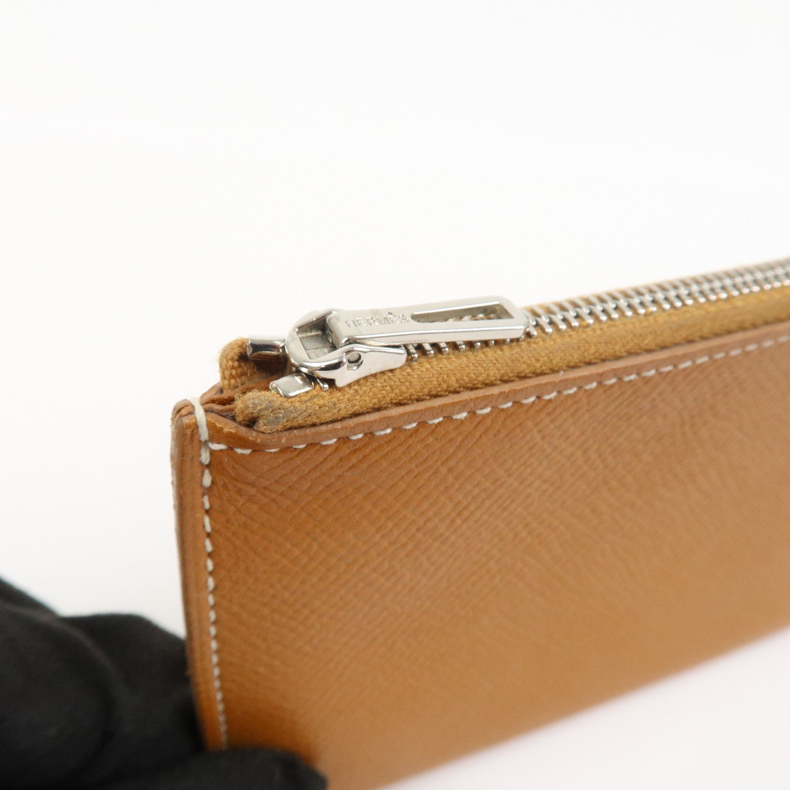 HERMES Logo Leather Passant X Stamped Flap Long Wallet Brown