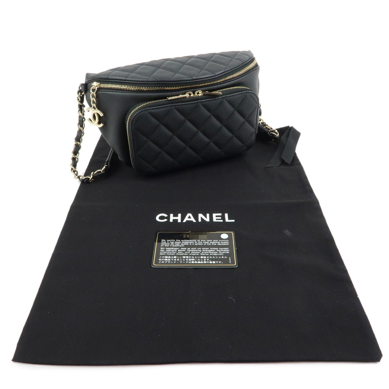 CHANEL Matelasse Caviarskin Waist Pouch Bag Body Bag Black