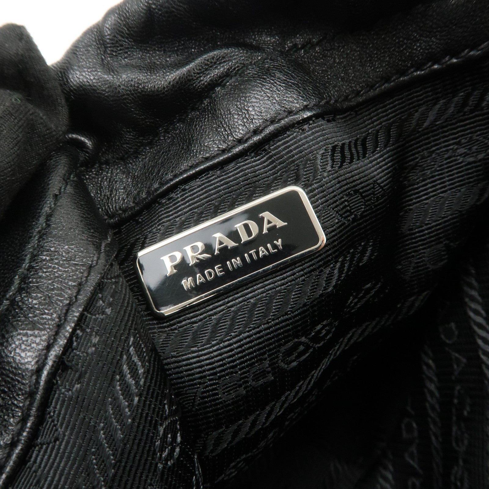 PRADA Studs Leather Drawstring Bag Cosmetic Pouch Black