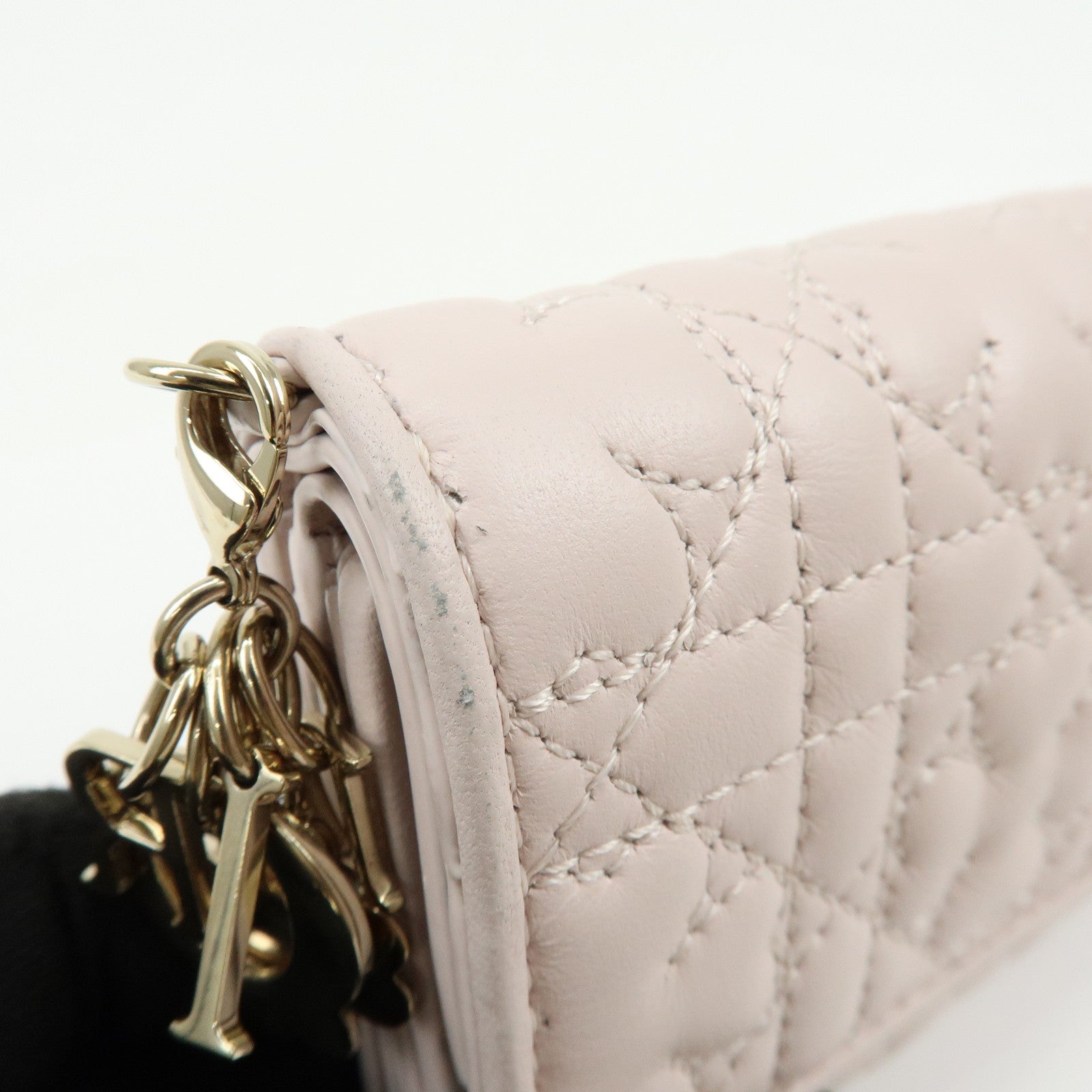 Christian Dior Cannage Leather Tri-fold Compact Wallet Light Pink