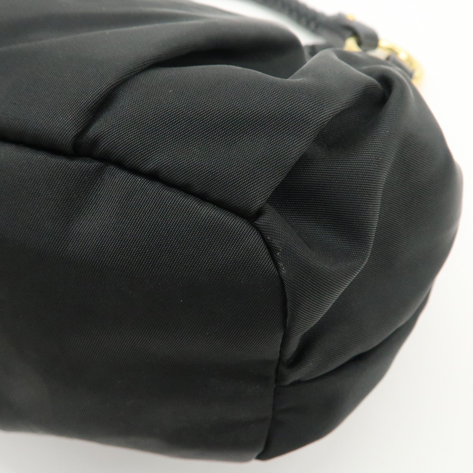 PRADA Nylon Leather Gathered Ribbon Shoulder Bag Hand Bag BR4237