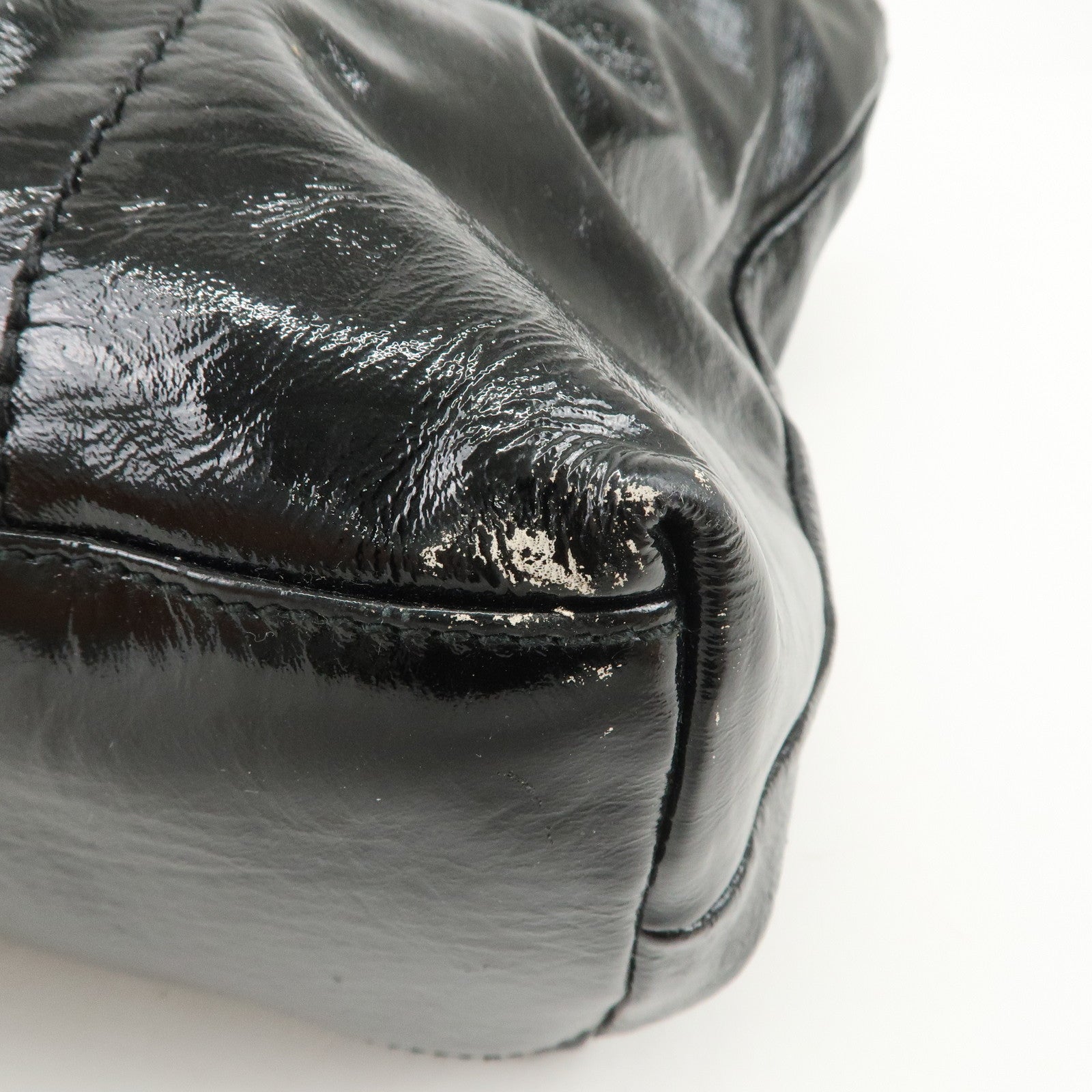 Ferragamo Gancini Logo Patent Leather Tote Bag Shoulder Bag Black