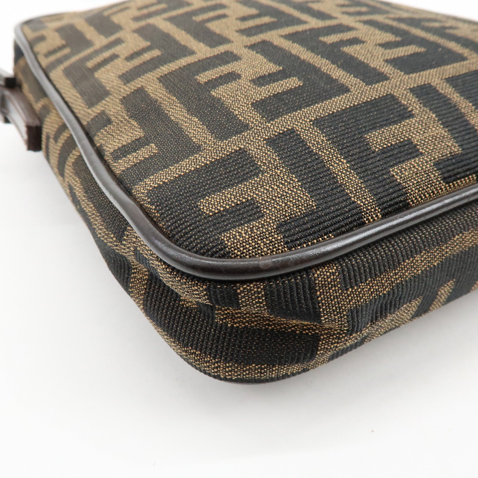 FENDI Zucca Canvas Leather Shoulder Bag Crossbody Bag Brown 8BT053