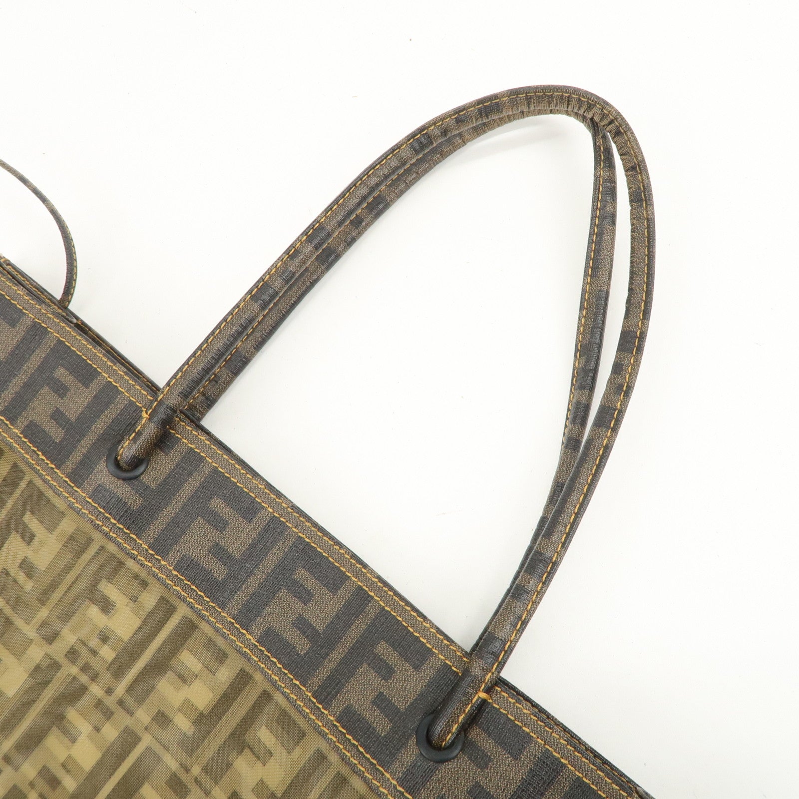 FENDI Zucca Nylon PVC Canvas Hand Bag Tote Bag Brown Black 8BH134