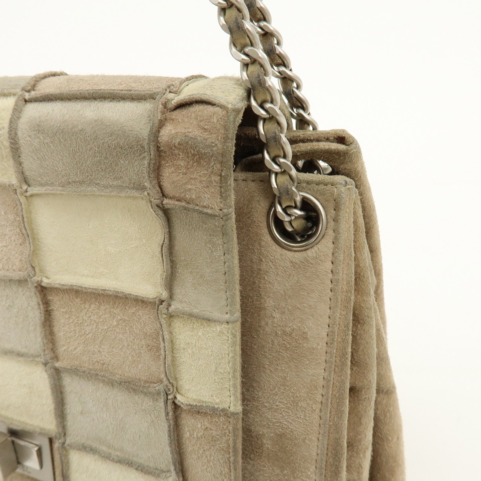 CHANEL Chocolate Bar Chanel 2.55 Suede Chain Shoulder Bag Beige