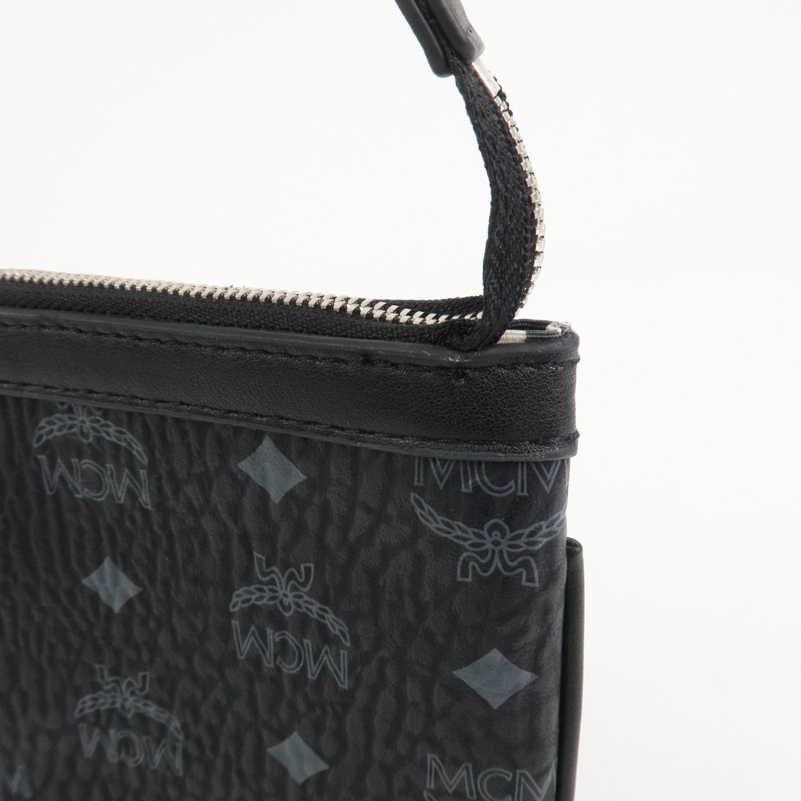MCM Visetos Logo Leather Shoulder Bag Hand Bag Black
