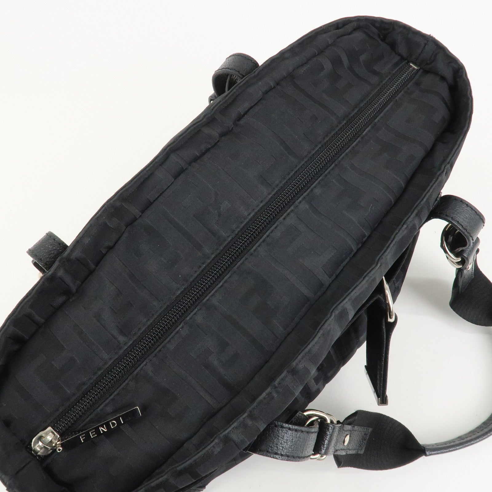 FENDI Zucca Nylon Leather Shoulder Bag Hand Bag Black 8BH143