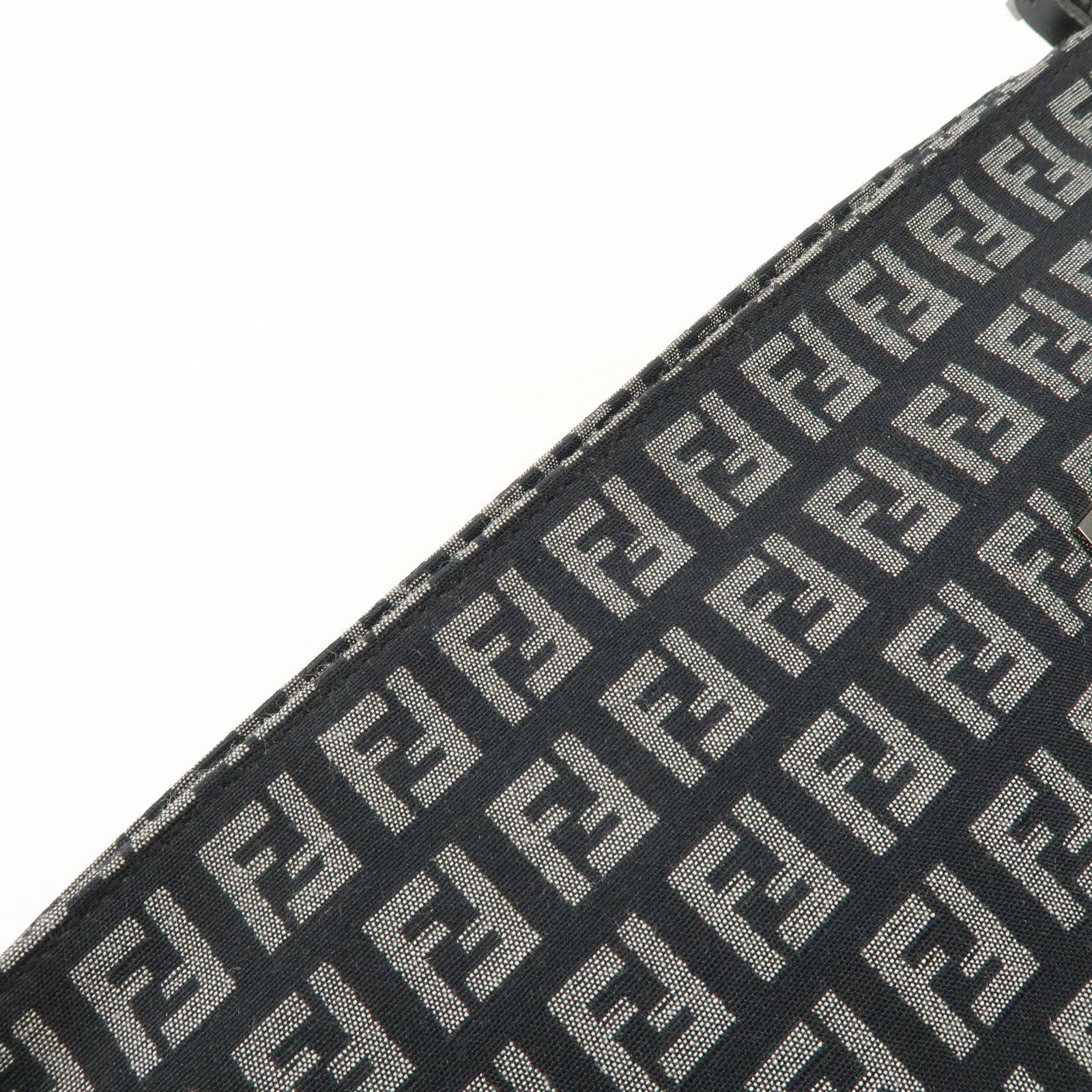 FENDI Zucchino Canvas Leather Shoulder Bag Black 266360 Used