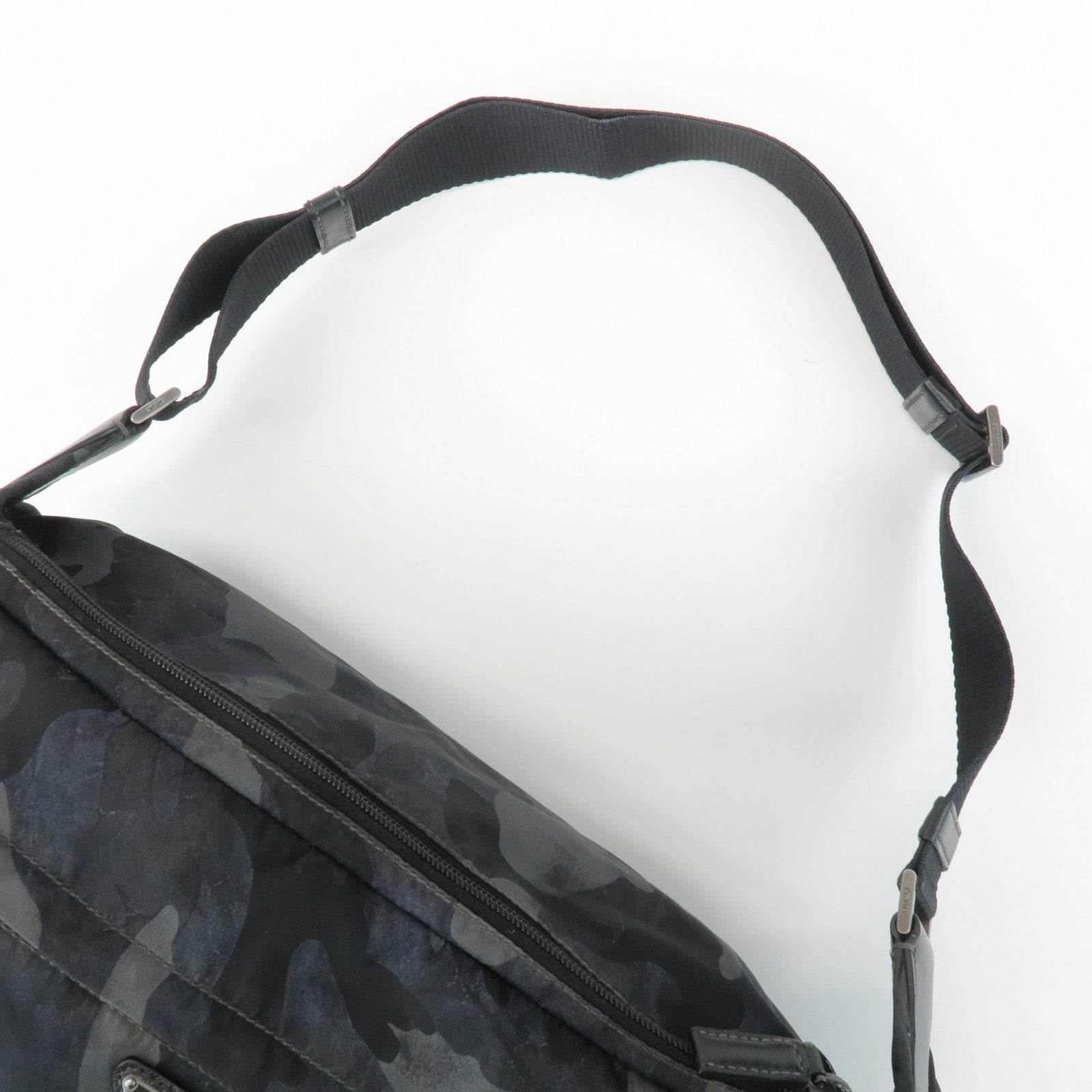 PRADA Triangle Logo Nylon Camouflage Shoulder Bag Black Gray Navy Used