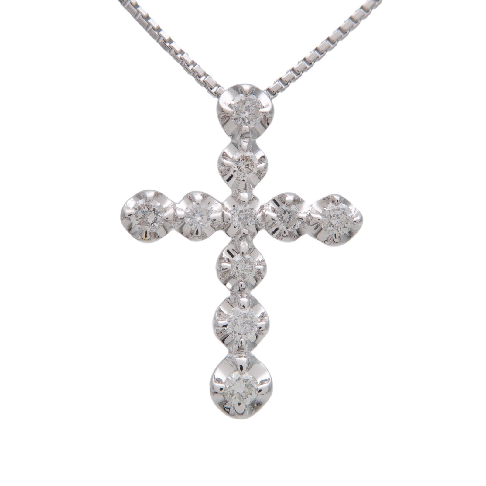 VENDOME AOYAMA Cross 10P Diamond Necklace 750WG 0.20ct White Gold