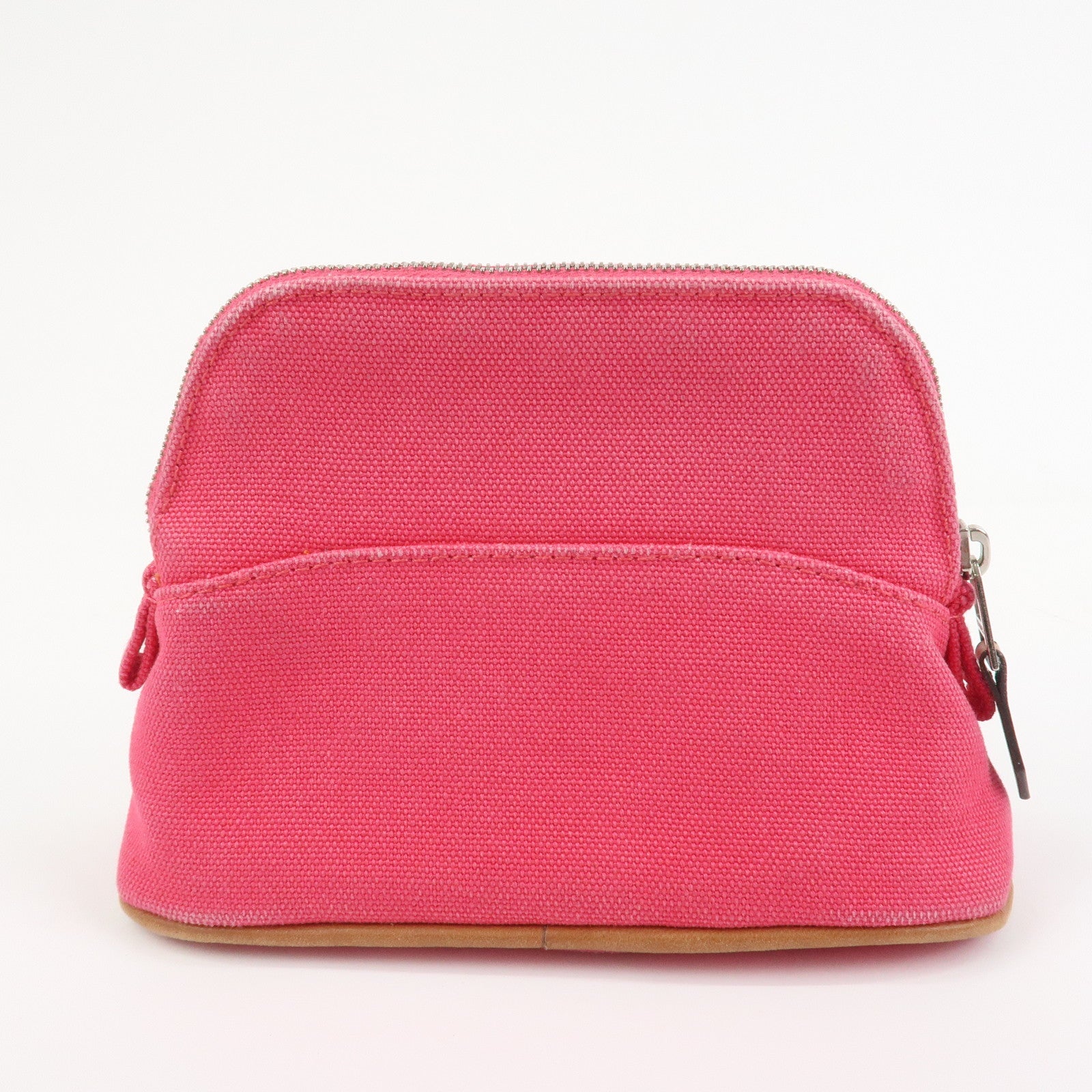 HERMES Canvas Leather Bolide Pouch Cosmetic Pouch Makeup Bag Pink