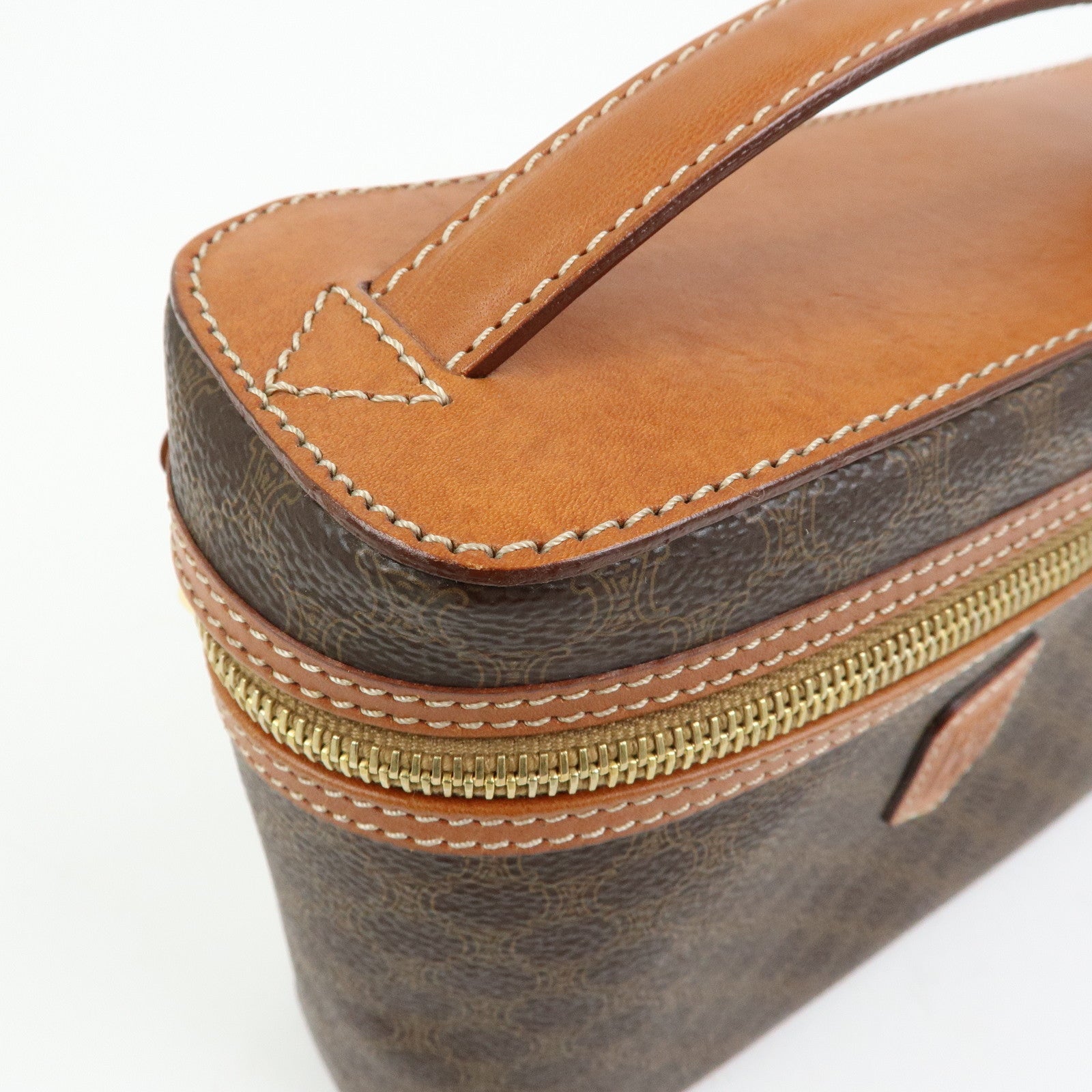 CELINE Macadam PVC Leather Hand Bag Vanity Bag Pouch Brown