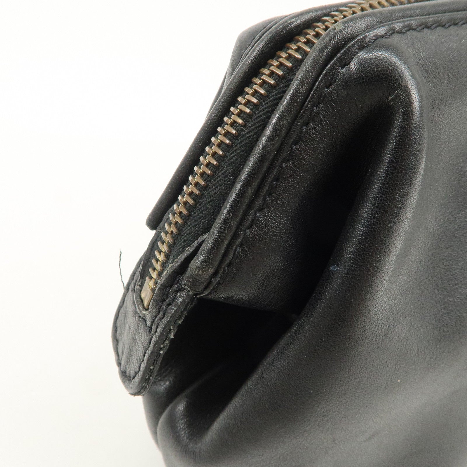 CELINE Logo Leather Pouch Cosmetic Pouch Black Used
